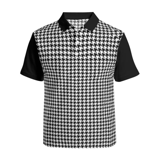 Houndstooth Shirt Men, Black Houndstooth Polo Shirt Men, Retro Polo Shirt, Vintage Style Polo Shirt, 60s Shirt Style, 60s Top Men