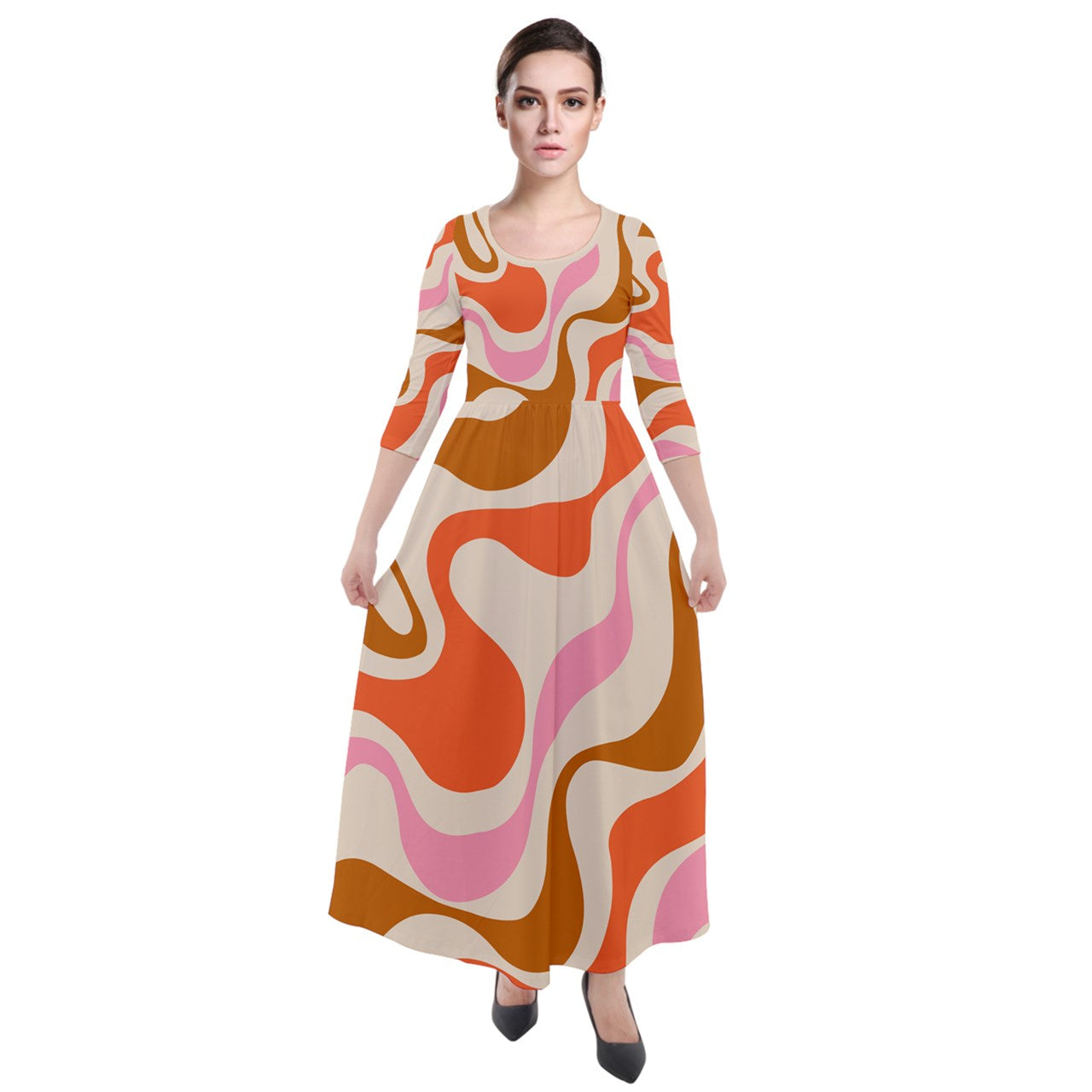 Maxi Dress, Orange Stripe Boho Maxi Dress, 70s Dress Style, Abstract Stripe Maxi Dress, Bohemian Style Dress, Hippie Dress, Hippie Style