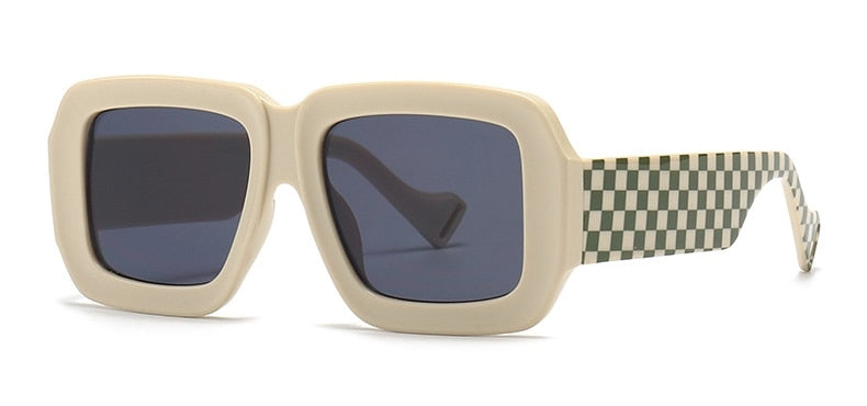 Women's Retro Square Sunglasses, Checker Square Sunglasses, Vintage Style Sunglasses