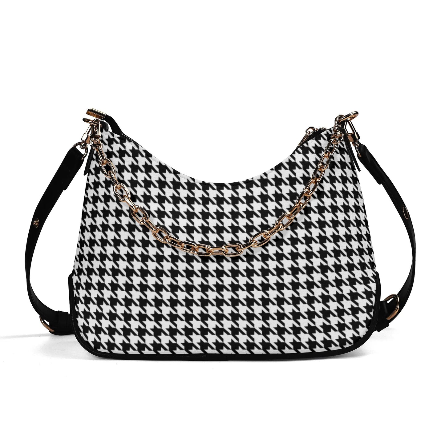 Black Houndstooth Handbag, 60s inspired Houndstooth Purse, Black and White PU Leather Handbag, 60s purse style, Retro Handbag, Retro Purse