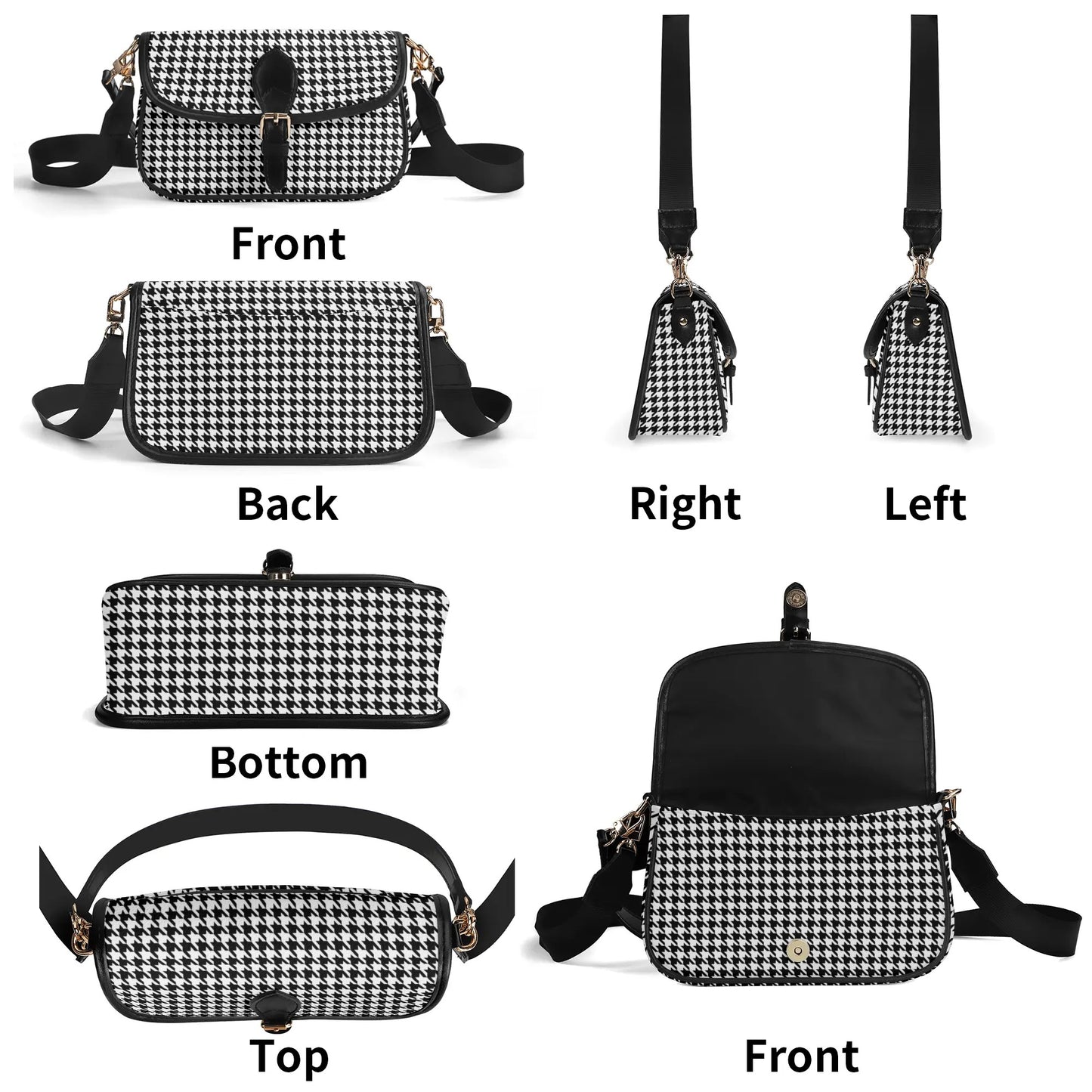 Women's Black Houndstooth Handbag, Houndstooth Purse, Vintage inspired handbag, Vintage Houndstooth Bag, Black and White Purse