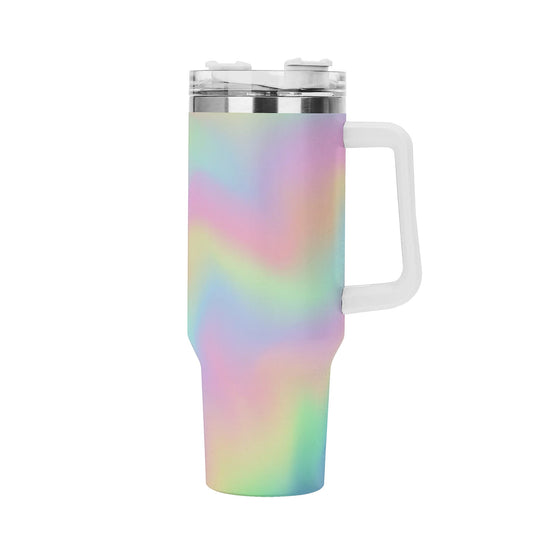 Rainbow Ombre 40oz Tumbler | Colorful Insulated Cup | Large Stainless Steel Travel Mug with Handle