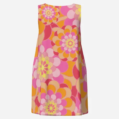 Retro Pink Mod Dress | 60s Style Tent Dress | Sleeveless Go-Go Mini Dress with Bold Floral Print