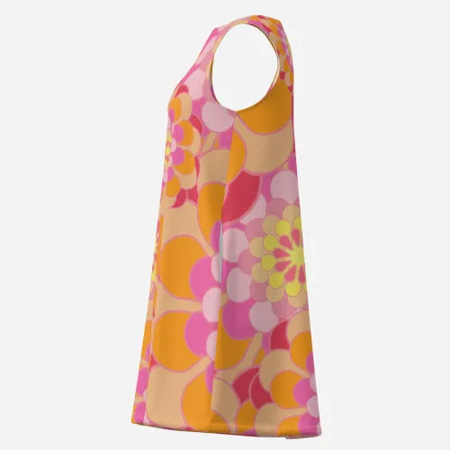 Retro Pink Mod Dress | 60s Style Tent Dress | Sleeveless Go-Go Mini Dress with Bold Floral Print