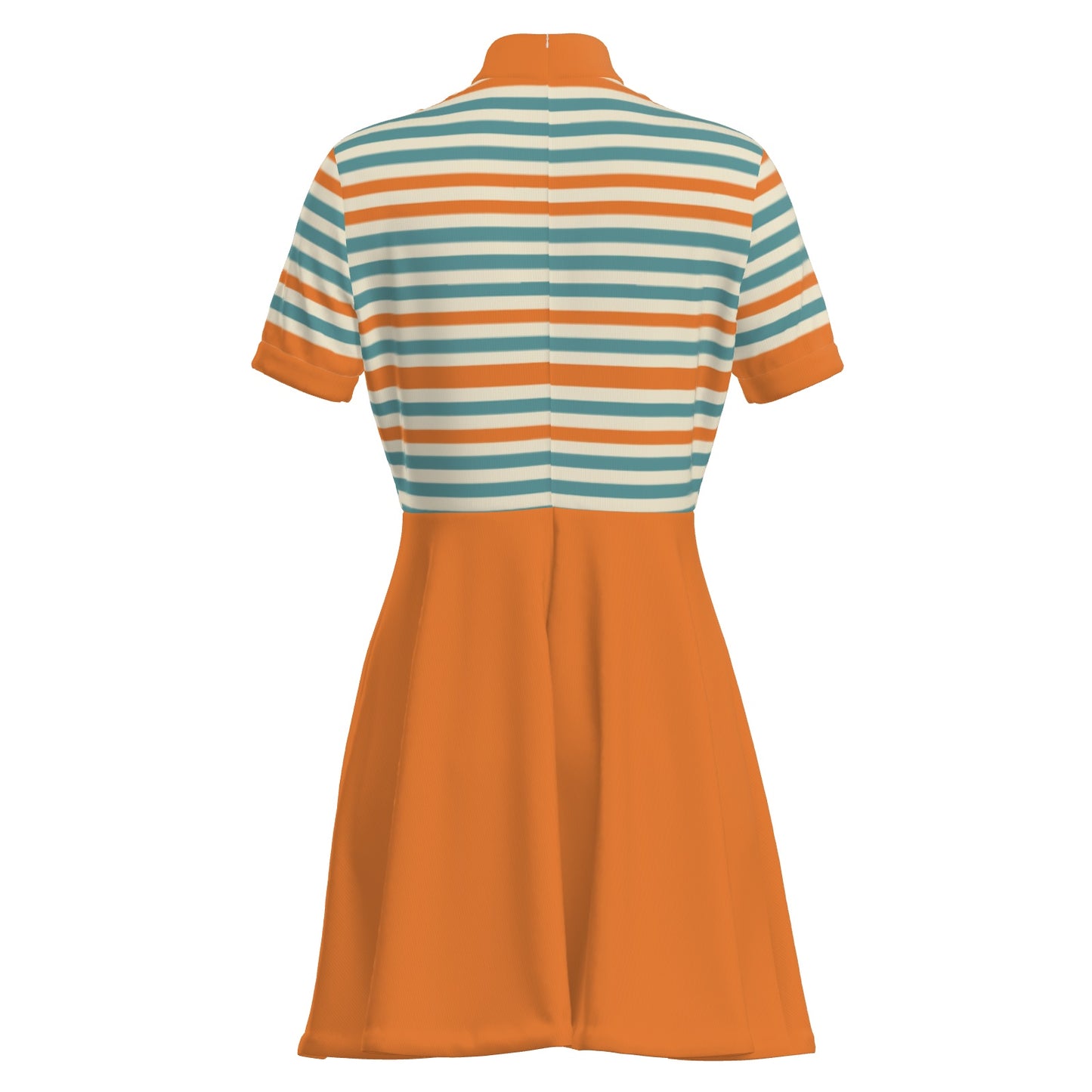 60s Dress Style | Mod Orange & Turquoise Stripe Turtleneck Dress | Retro 60s A-Line Dress | Vintage Mod Fashion