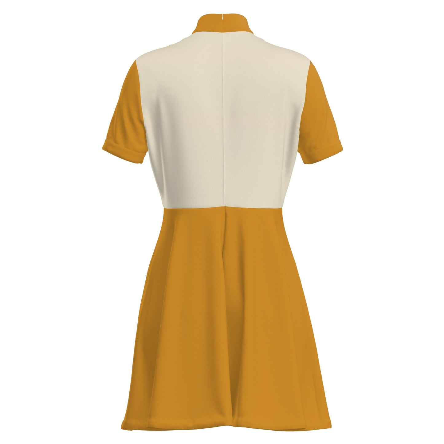 Retro 60s Mustard Yellow Mod Dress | Geometric Print Mini | Turtleneck Go-Go Dress