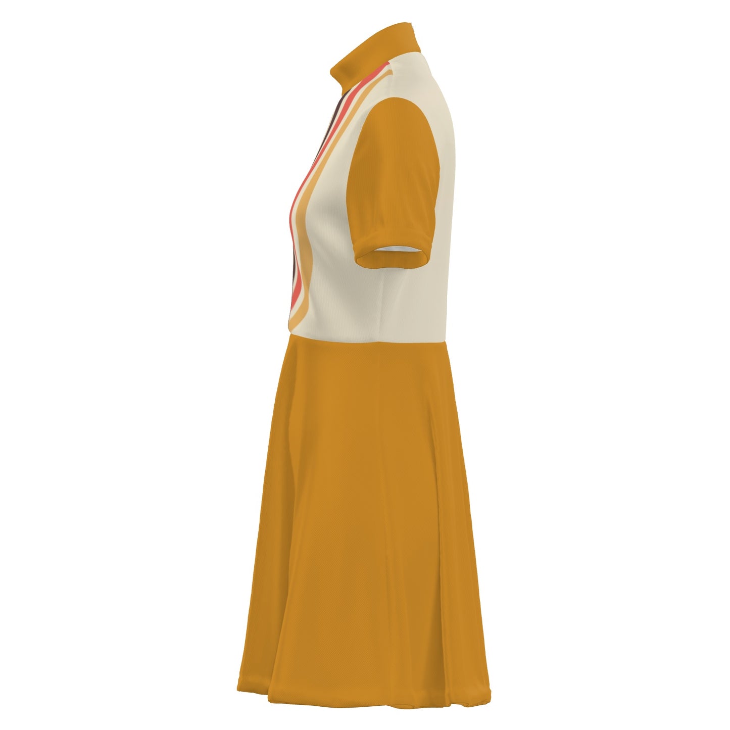 Retro 60s Mustard Yellow Mod Dress | Geometric Print Mini | Turtleneck Go-Go Dress