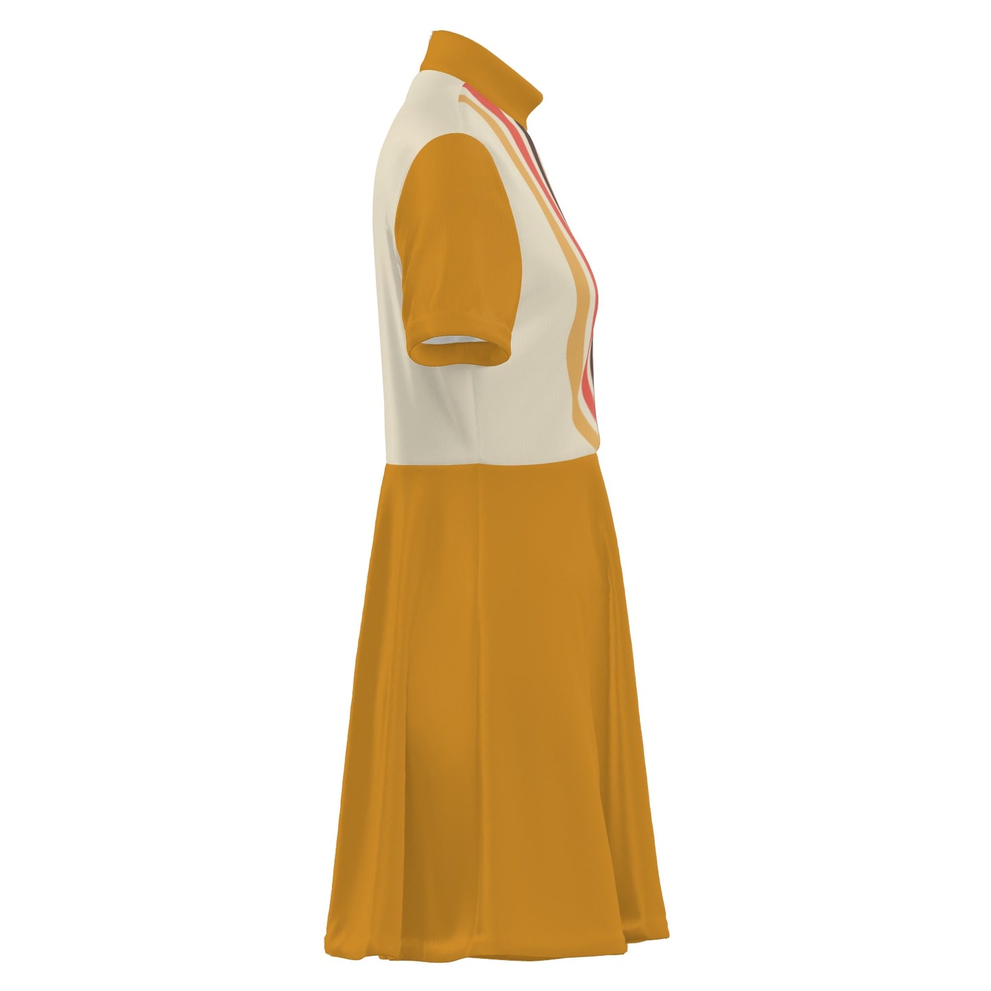 Retro 60s Mustard Yellow Mod Dress | Geometric Print Mini | Turtleneck Go-Go Dress