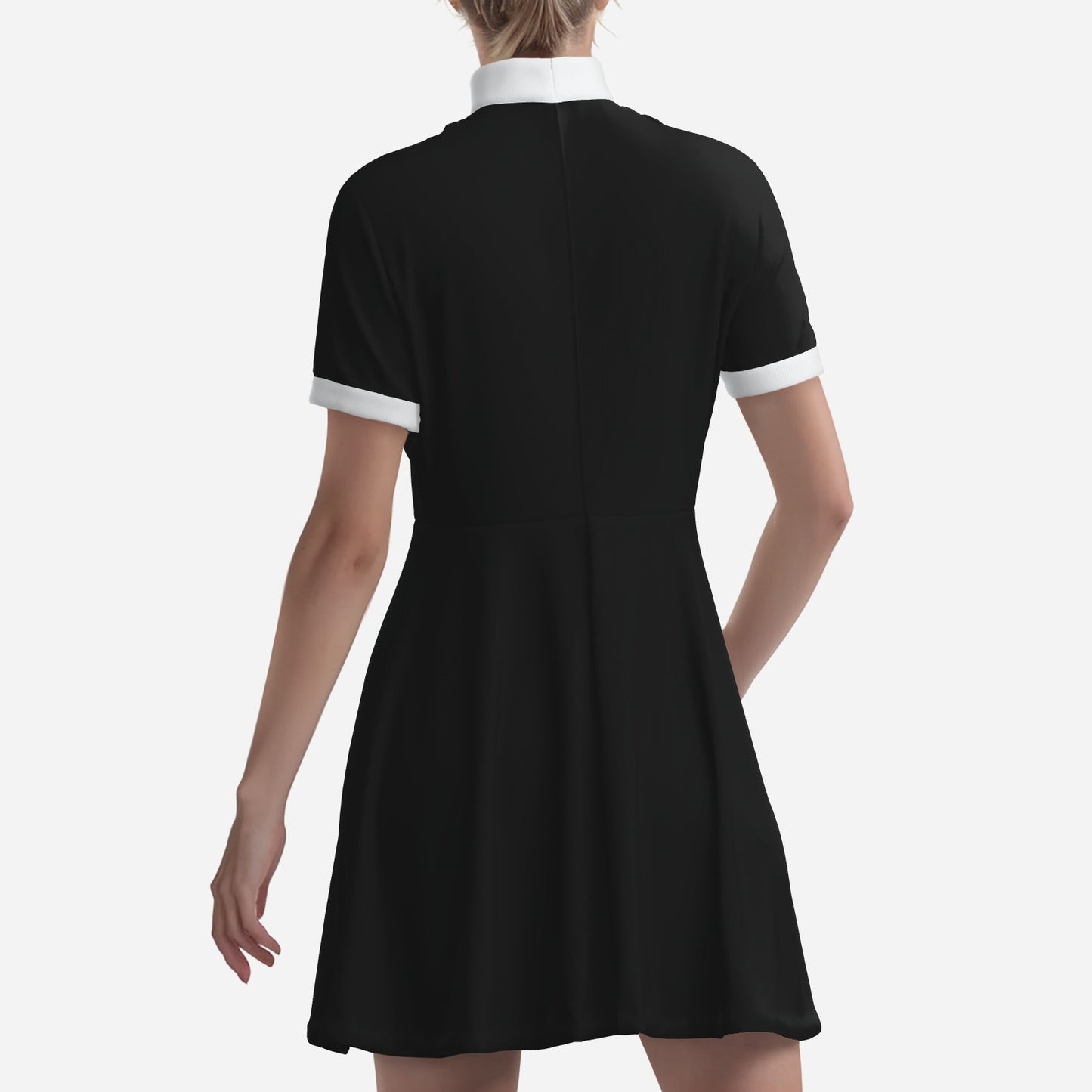 60s Mod Black Mini Dress | Retro Black and White Turtleneck A-Line Mini Dress