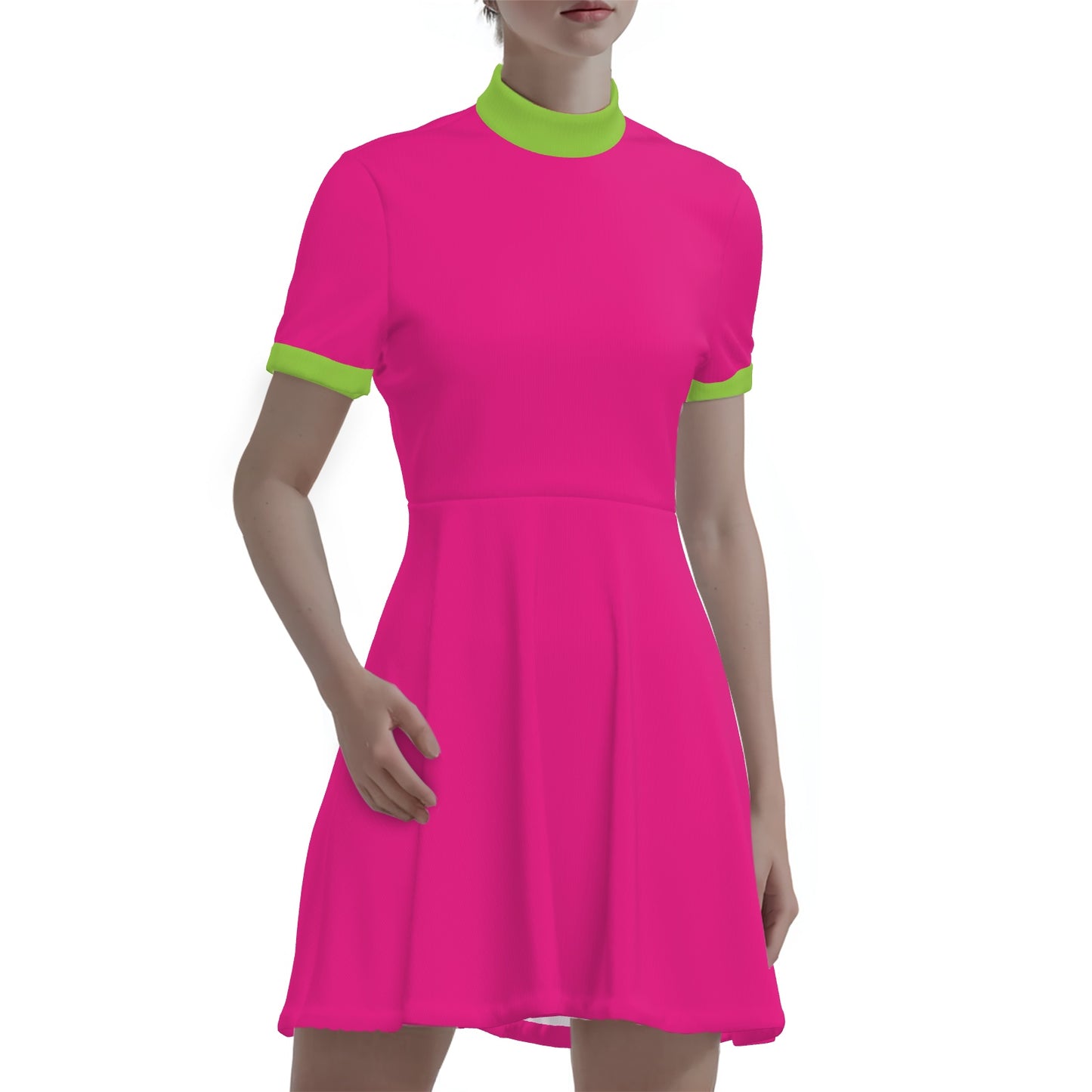 60s inspired dress, 60s Mod Neon Pink Mini Dress | Retro A-Line Turtleneck Dress, Pink Go Go Dress