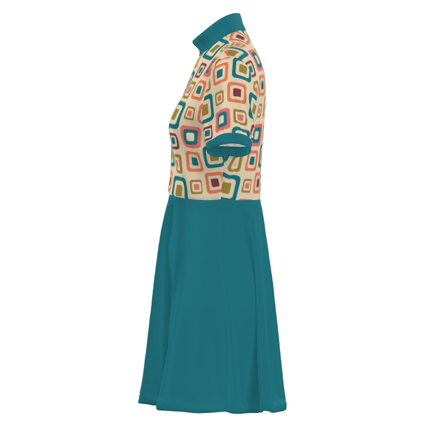 60s Geometric Mod Dress | Teal Turtleneck Mini Dress | Vintage A-Line Go-Go Dress | Space Age Dress