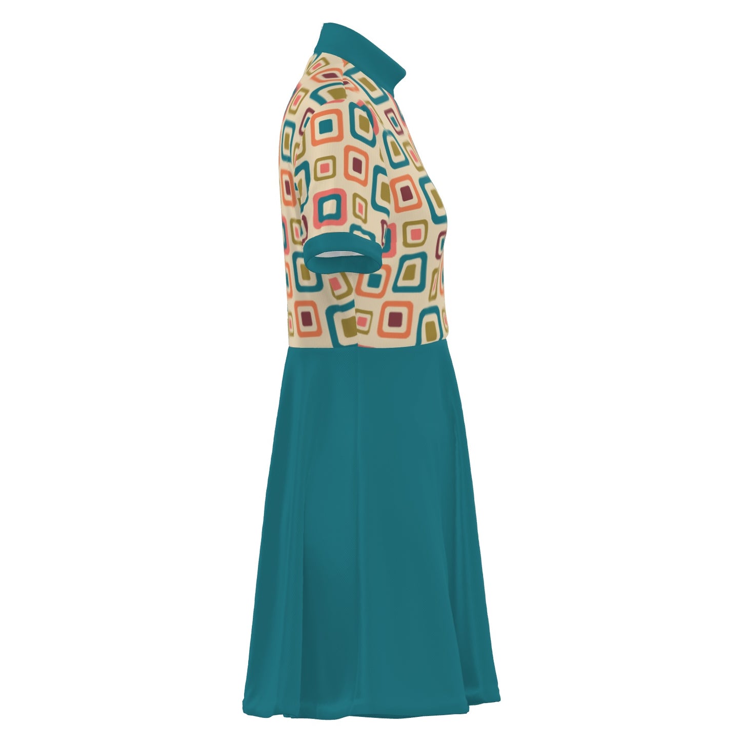60s Geometric Mod Dress | Teal Turtleneck Mini Dress | Vintage A-Line Go-Go Dress | Space Age Dress