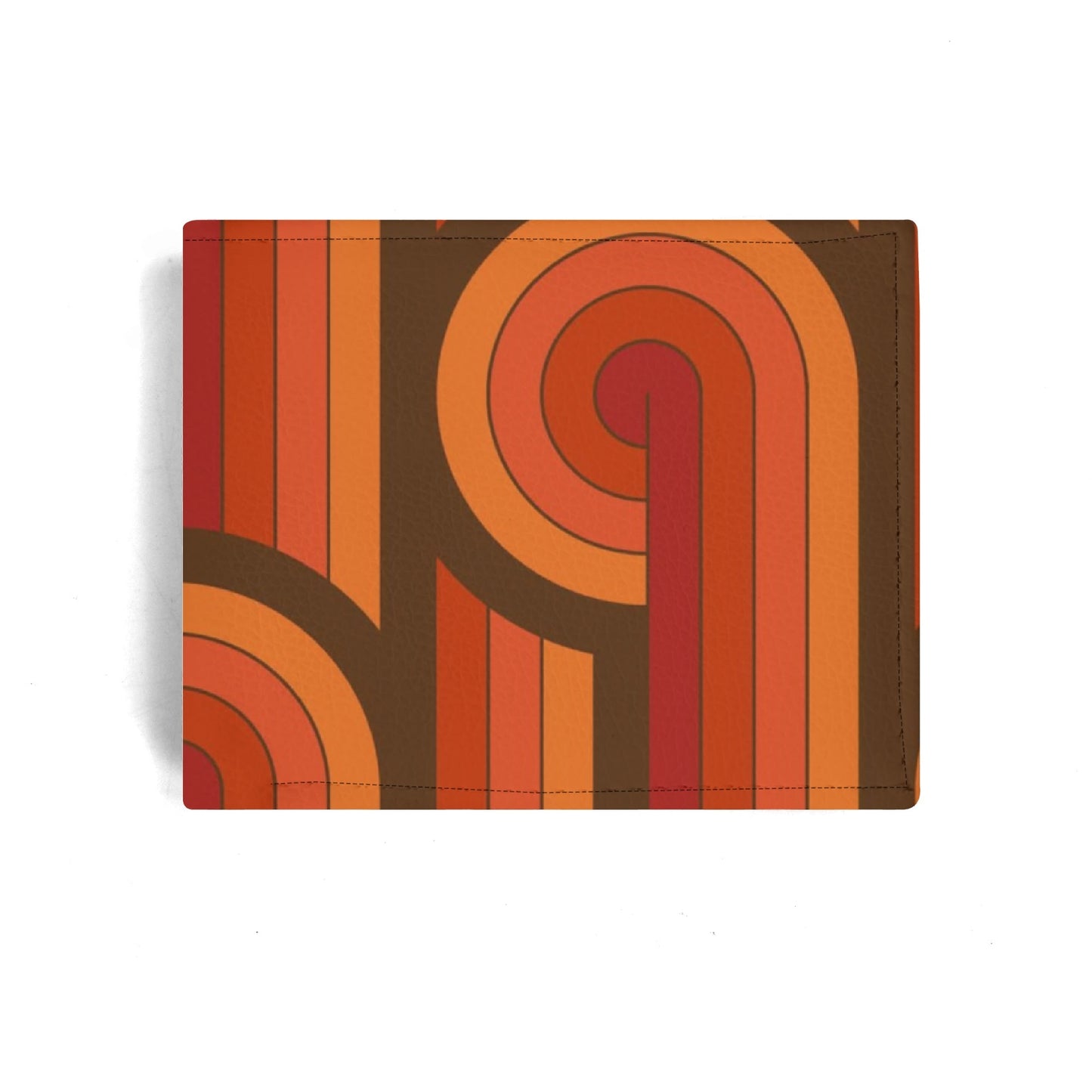 Men's 70s Inspired Wallet | Retro Vintage Bi-Fold Wallet for Men | Orange Brown PU Leather Wallet | Geometric Wallet Men