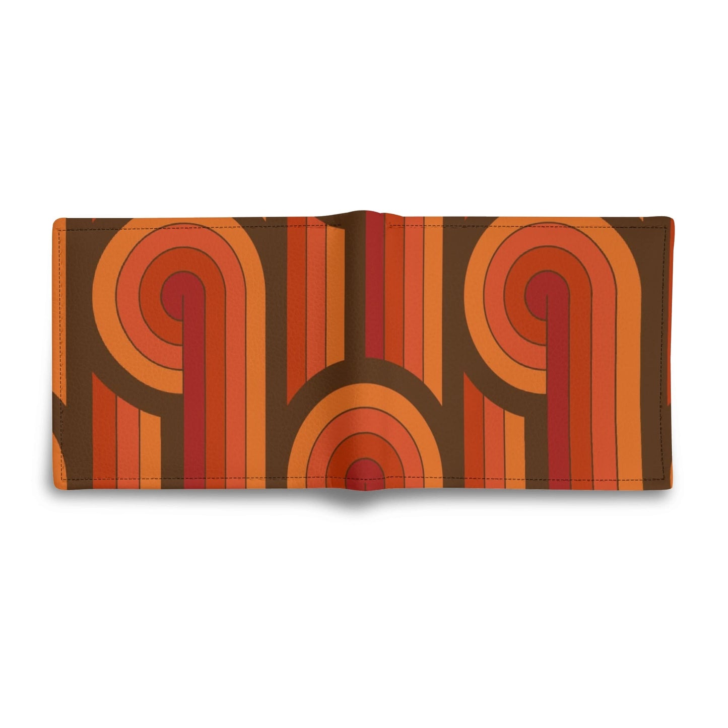 Men's 70s Inspired Wallet | Retro Vintage Bi-Fold Wallet for Men | Orange Brown PU Leather Wallet | Geometric Wallet Men