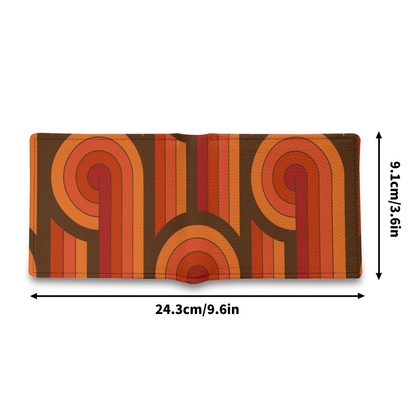Men's 70s Inspired Wallet | Retro Vintage Bi-Fold Wallet for Men | Orange Brown PU Leather Wallet | Geometric Wallet Men