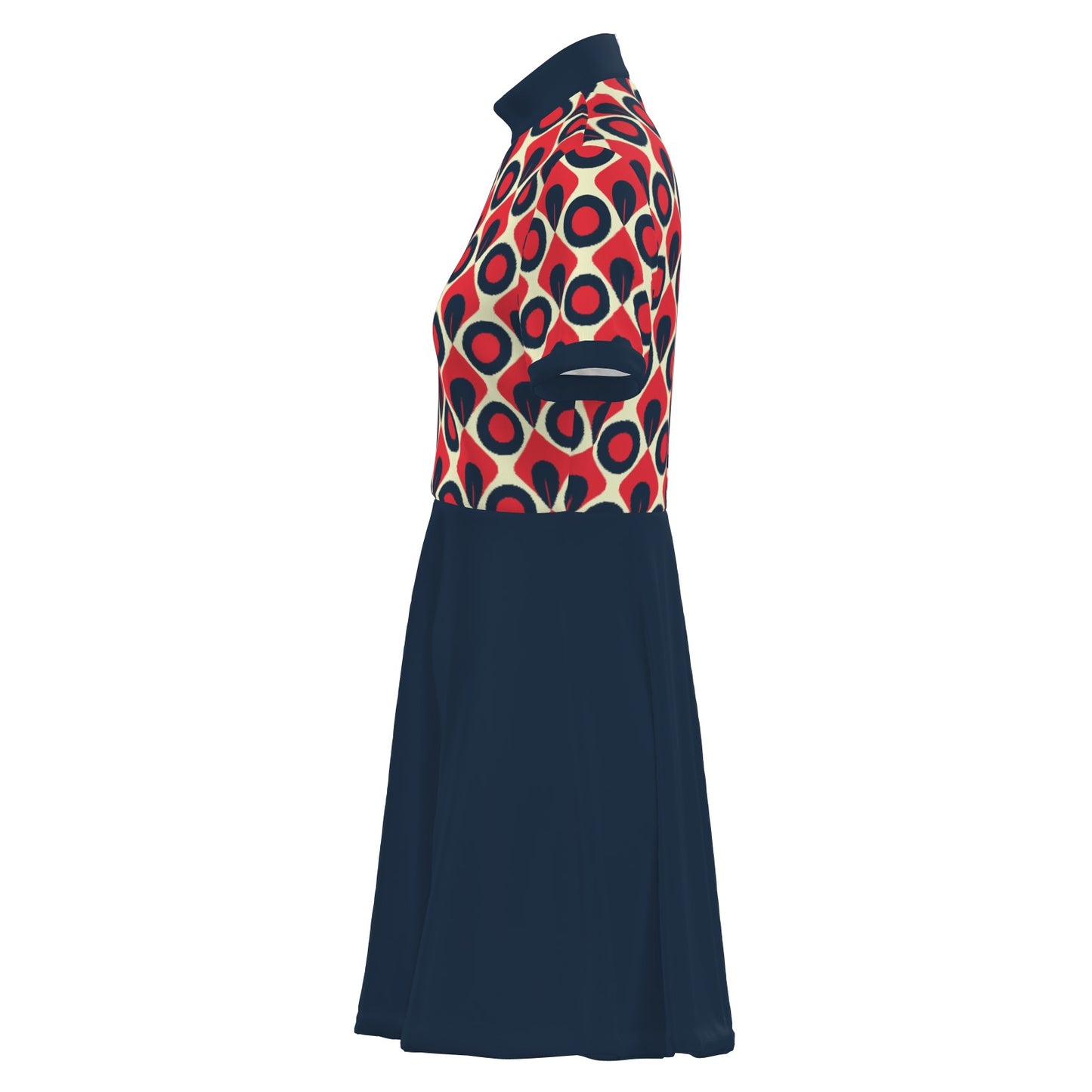 60s Dress Style, 60s inspired Mod Dress | Blue Red Vintage 60s Mini Dress Style | Turtleneck mini dress