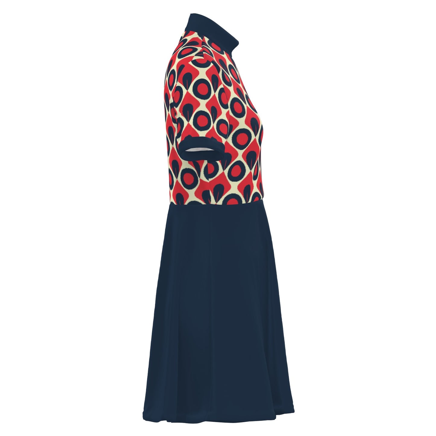 60s Dress Style, 60s inspired Mod Dress | Blue Red Vintage 60s Mini Dress Style | Turtleneck mini dress