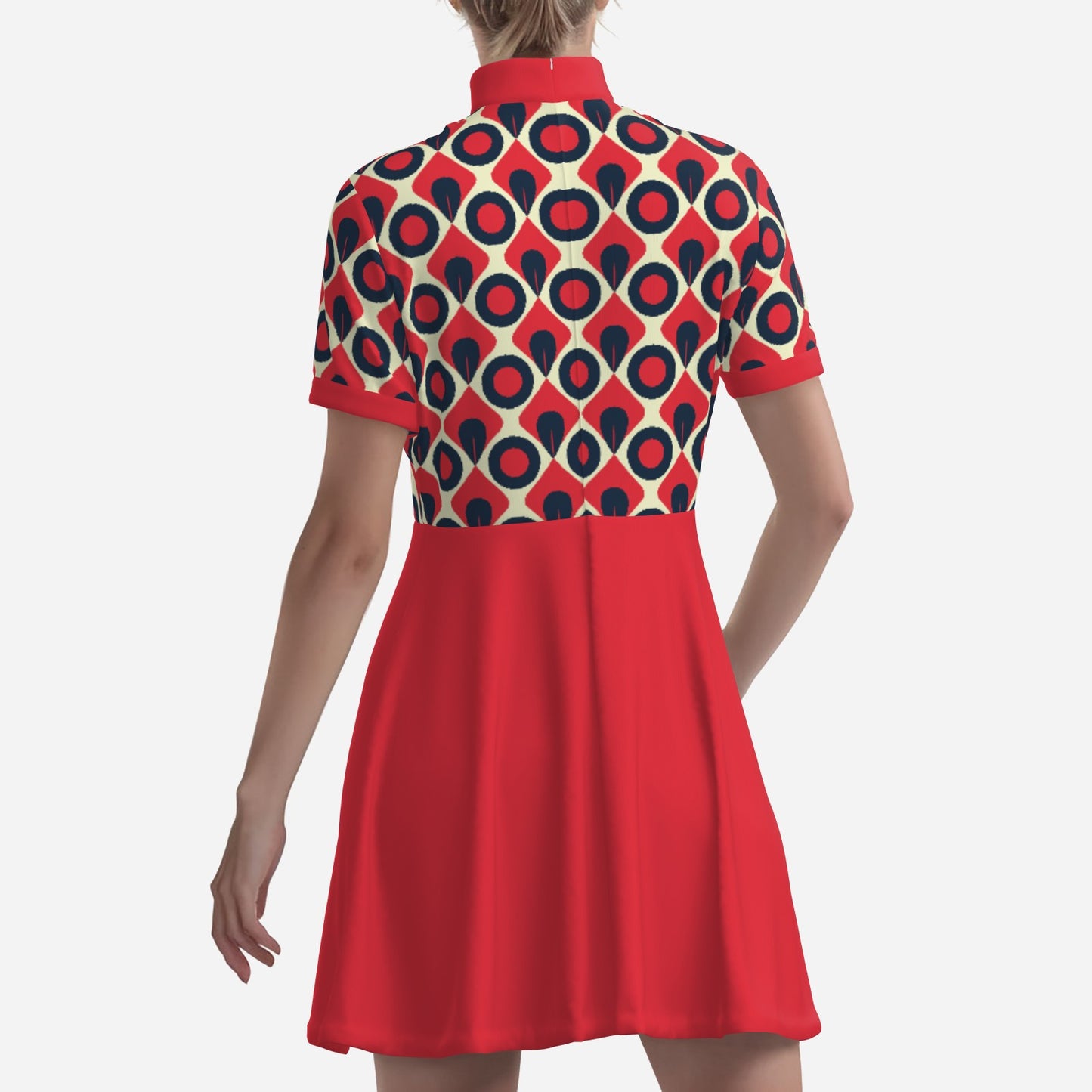 60s Dress Style, 60s inspired Mod Dress | Blue Red Vintage 60s Mini Dress Style | Turtleneck Dress