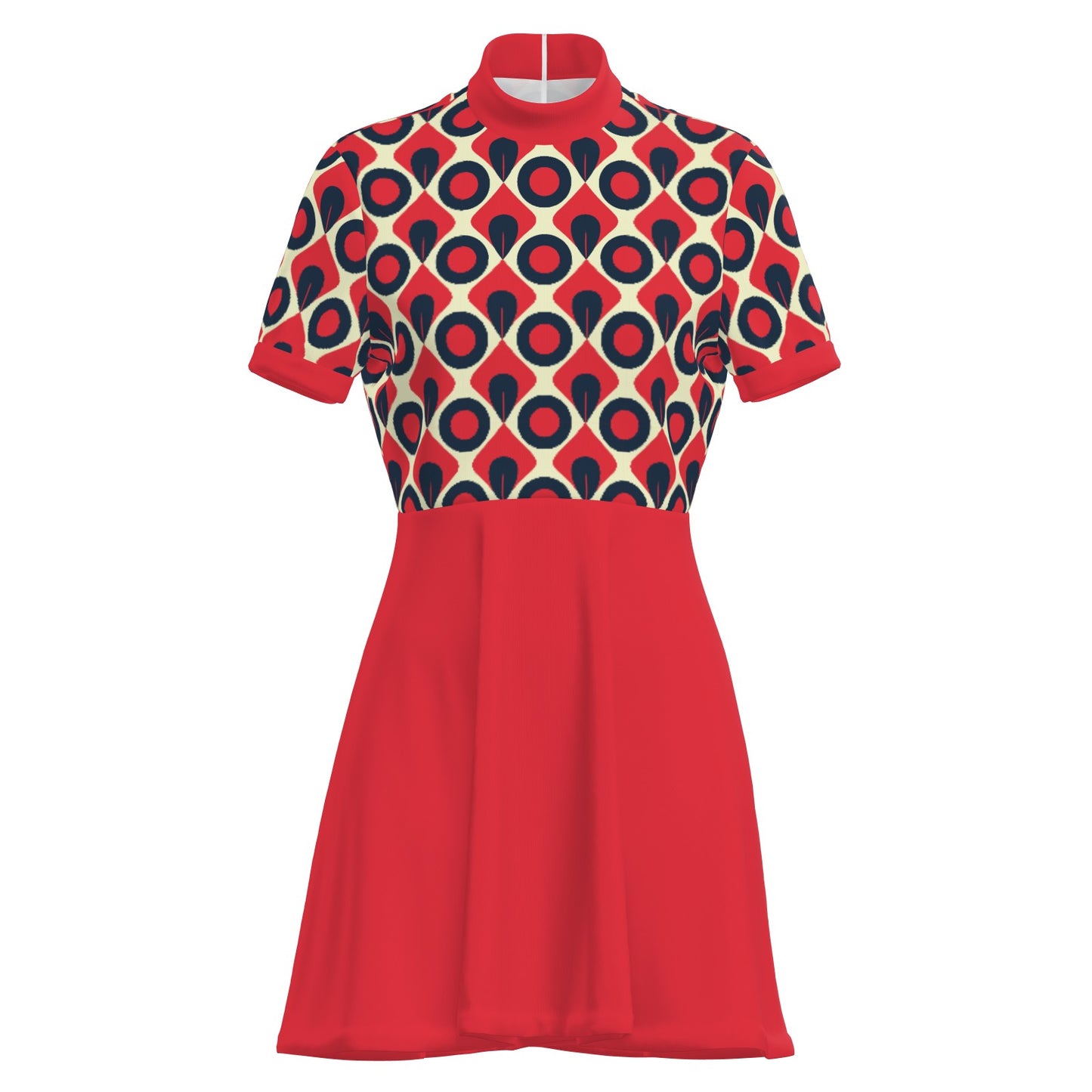 60s Dress Style, 60s inspired Mod Dress | Blue Red Vintage 60s Mini Dress Style | Turtleneck Dress