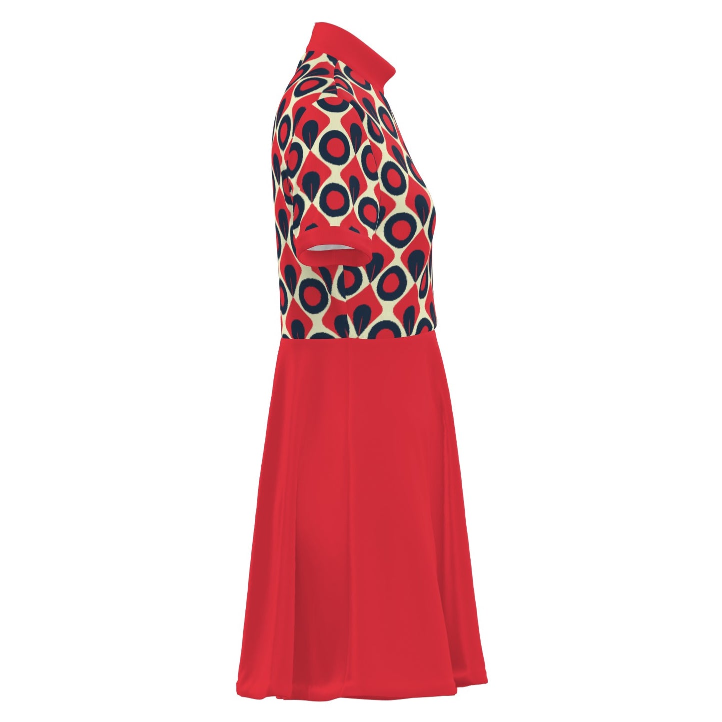 60s Dress Style, 60s inspired Mod Dress | Blue Red Vintage 60s Mini Dress Style | Turtleneck Dress