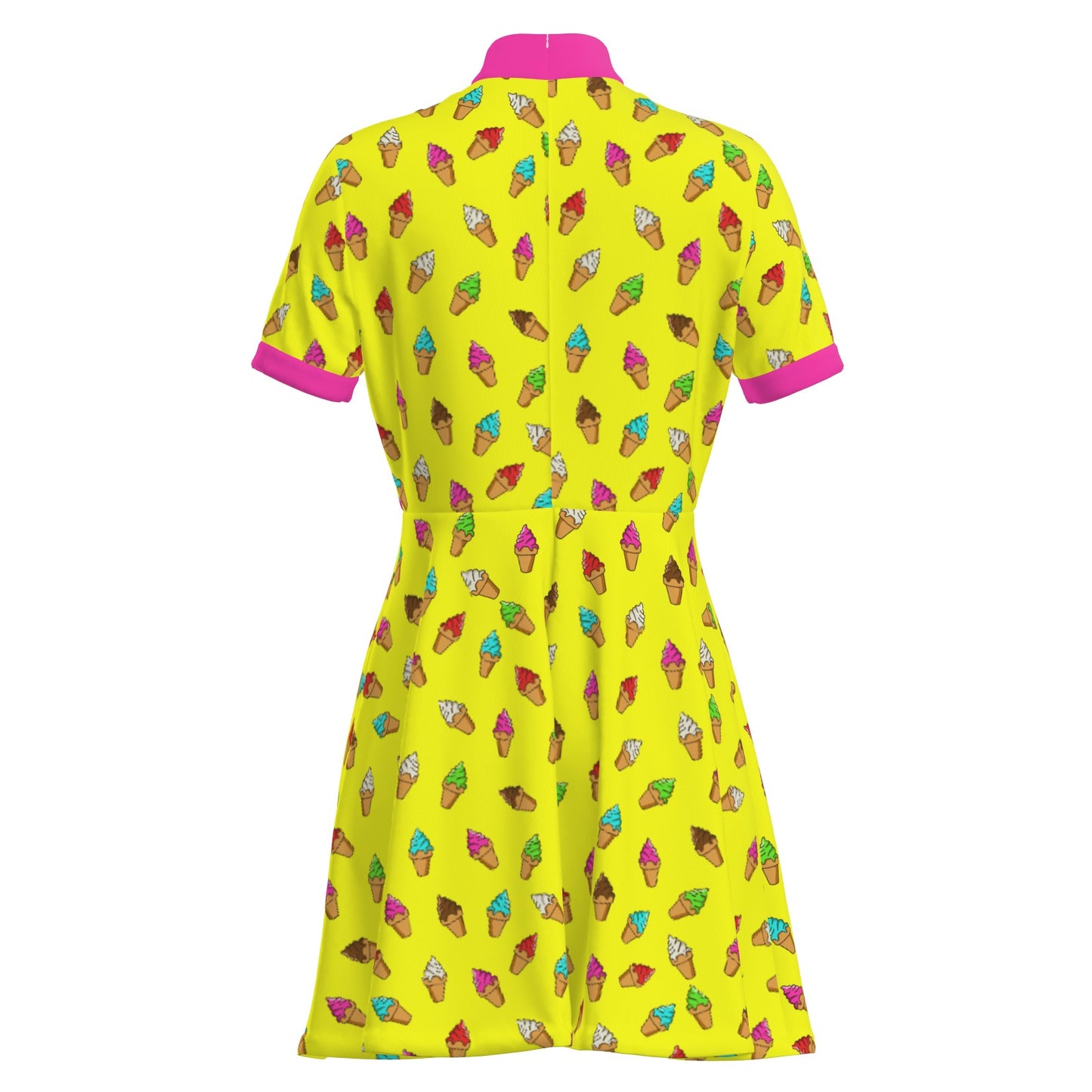 Retro Pop Art Ice Cream Mini Dress | Yellow Pink 60s Style Kawaii Turtleneck A-Line Dress