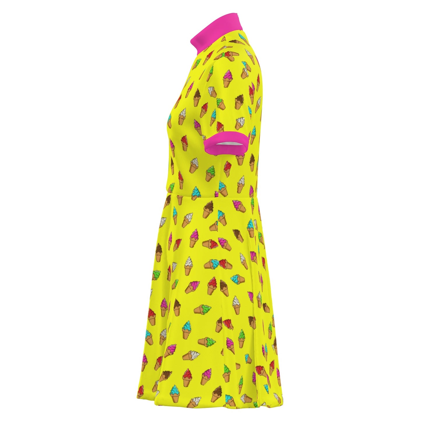 Retro Pop Art Ice Cream Mini Dress | Yellow Pink 60s Style Kawaii Turtleneck A-Line Dress