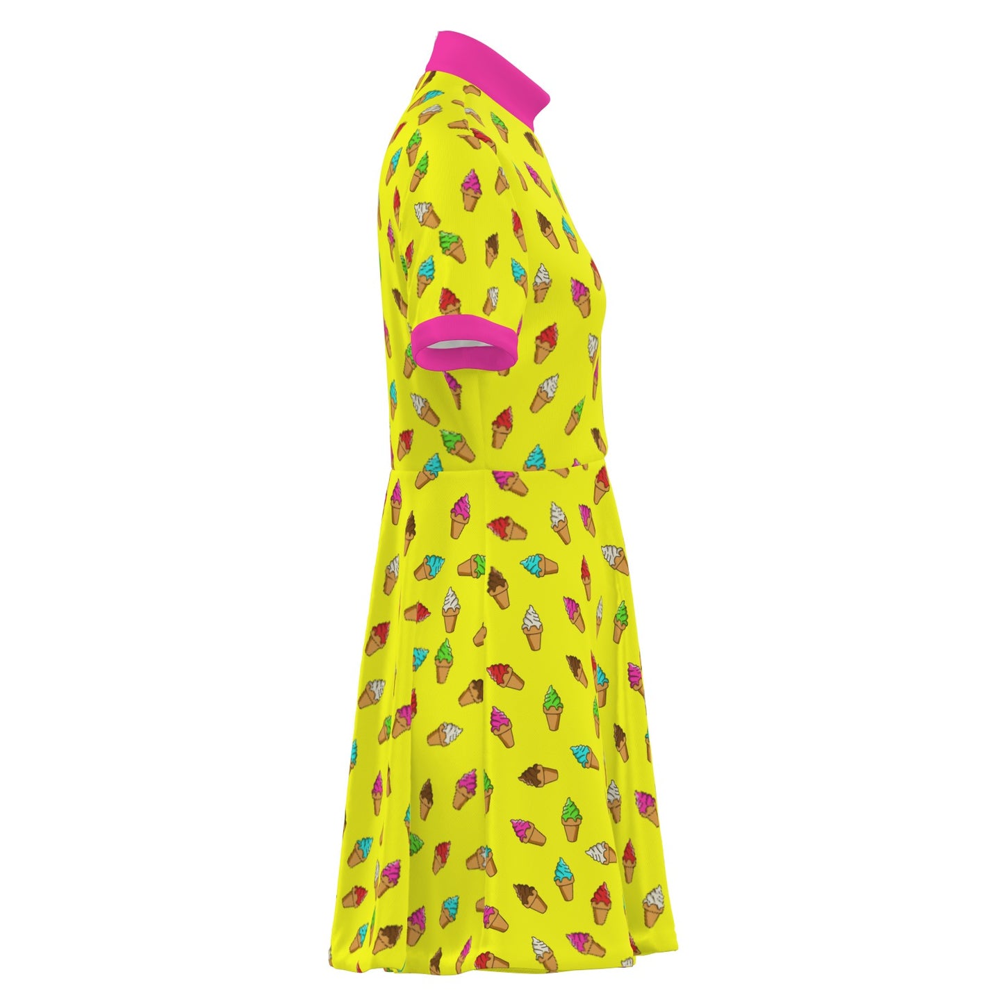 Retro Pop Art Ice Cream Mini Dress | Yellow Pink 60s Style Kawaii Turtleneck A-Line Dress