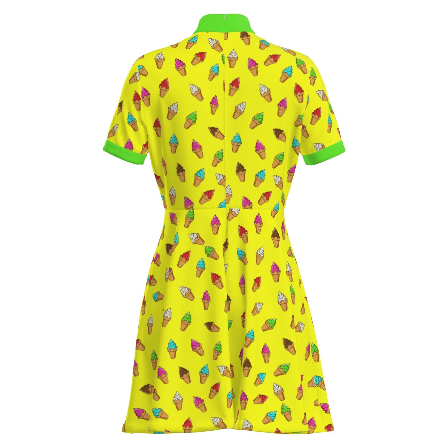 Retro Pop Art Ice Cream Mini Dress | Yellow 60s Style Kawaii Turtleneck A-Line Dress