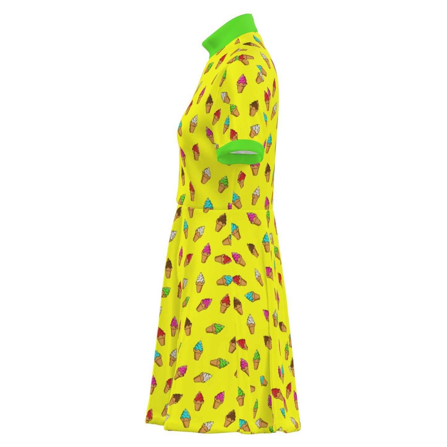 Retro Pop Art Ice Cream Mini Dress | Yellow 60s Style Kawaii Turtleneck A-Line Dress