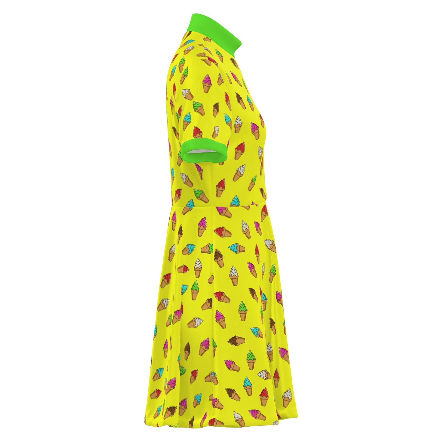 Retro Pop Art Ice Cream Mini Dress | Yellow 60s Style Kawaii Turtleneck A-Line Dress