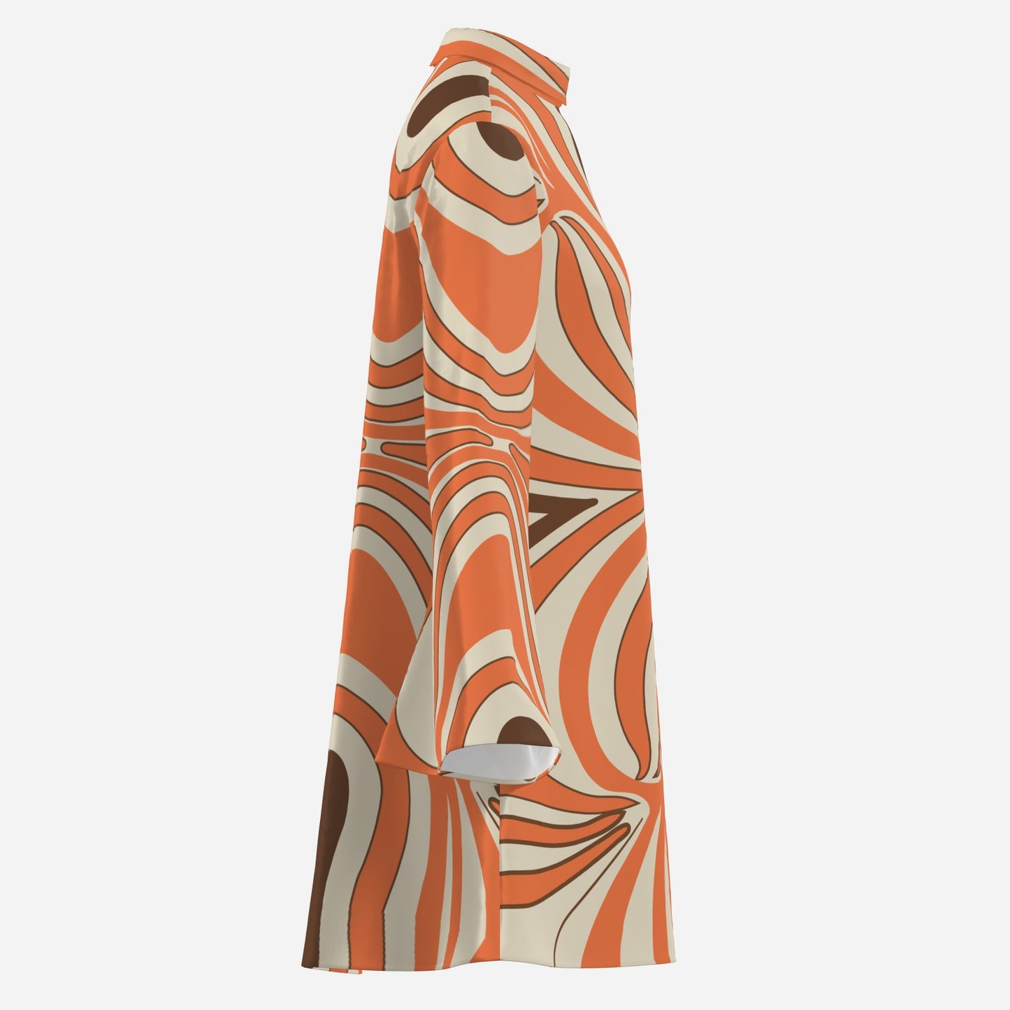 70s Psychedelic Orange Groovy Bell Sleeve Disco Dress | Retro Chiffon Turtleneck Mini Dress