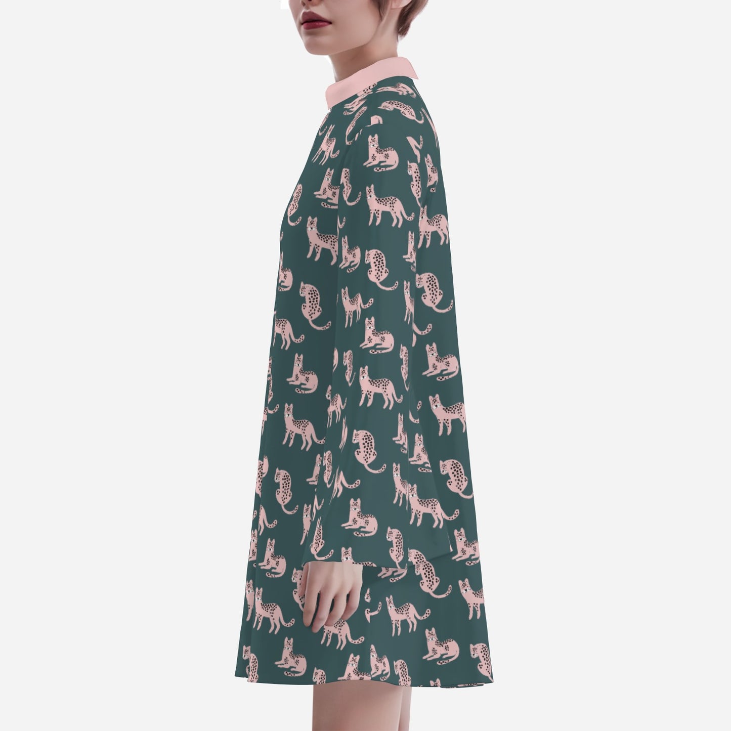70s Teal & Pink Bell Sleeve Dress | Retro Animal Print Disco Mini Dress