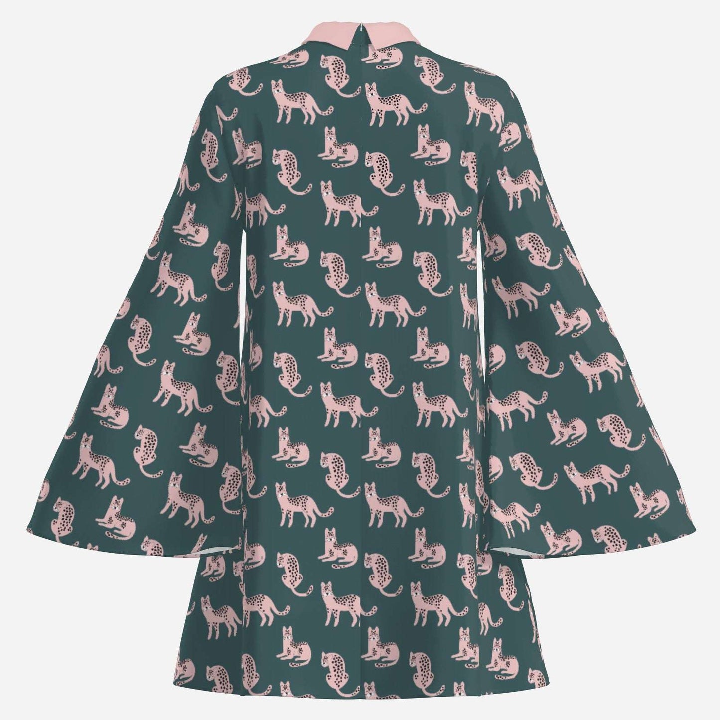 70s Teal & Pink Bell Sleeve Dress | Retro Animal Print Disco Mini Dress