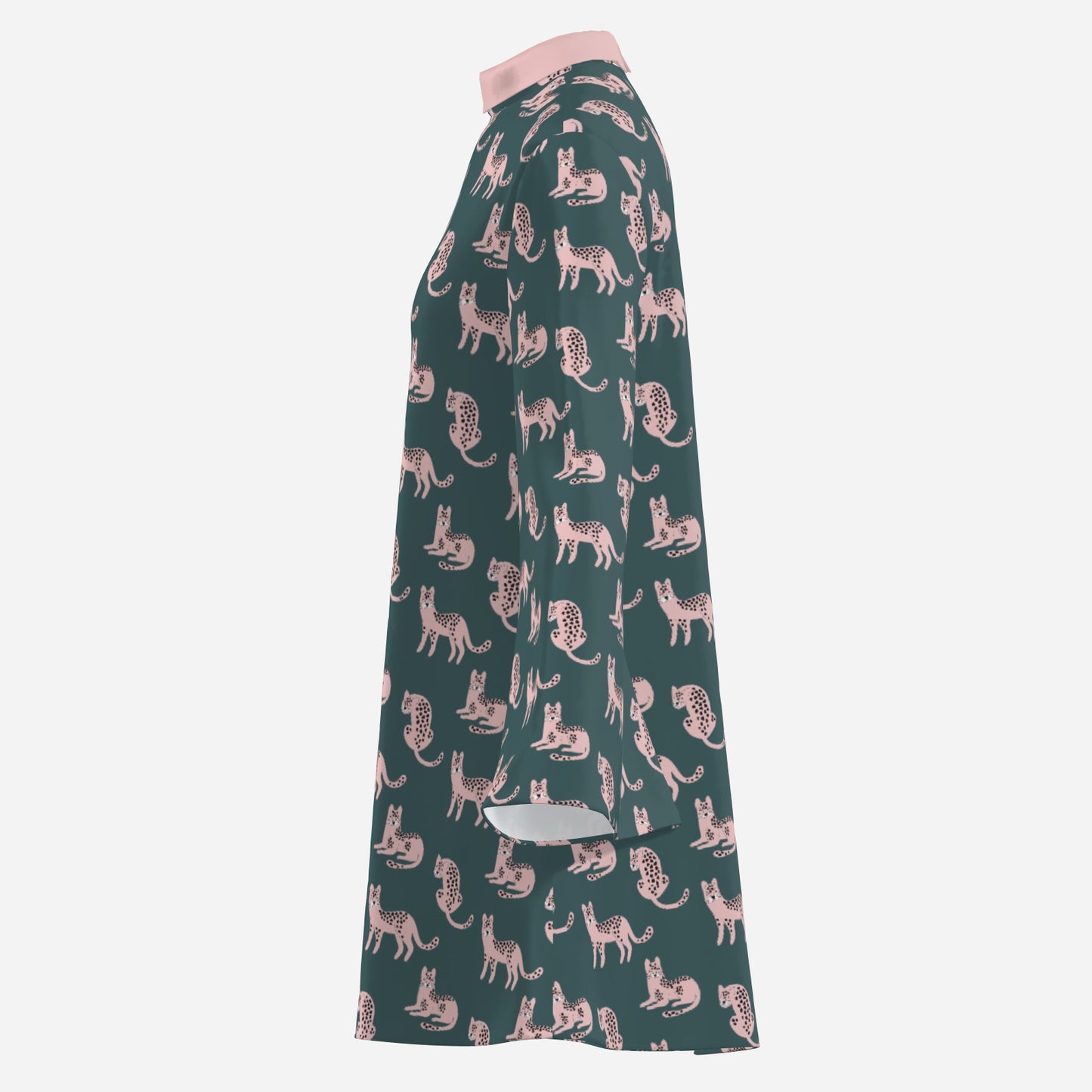 70s Teal & Pink Bell Sleeve Dress | Retro Animal Print Disco Mini Dress