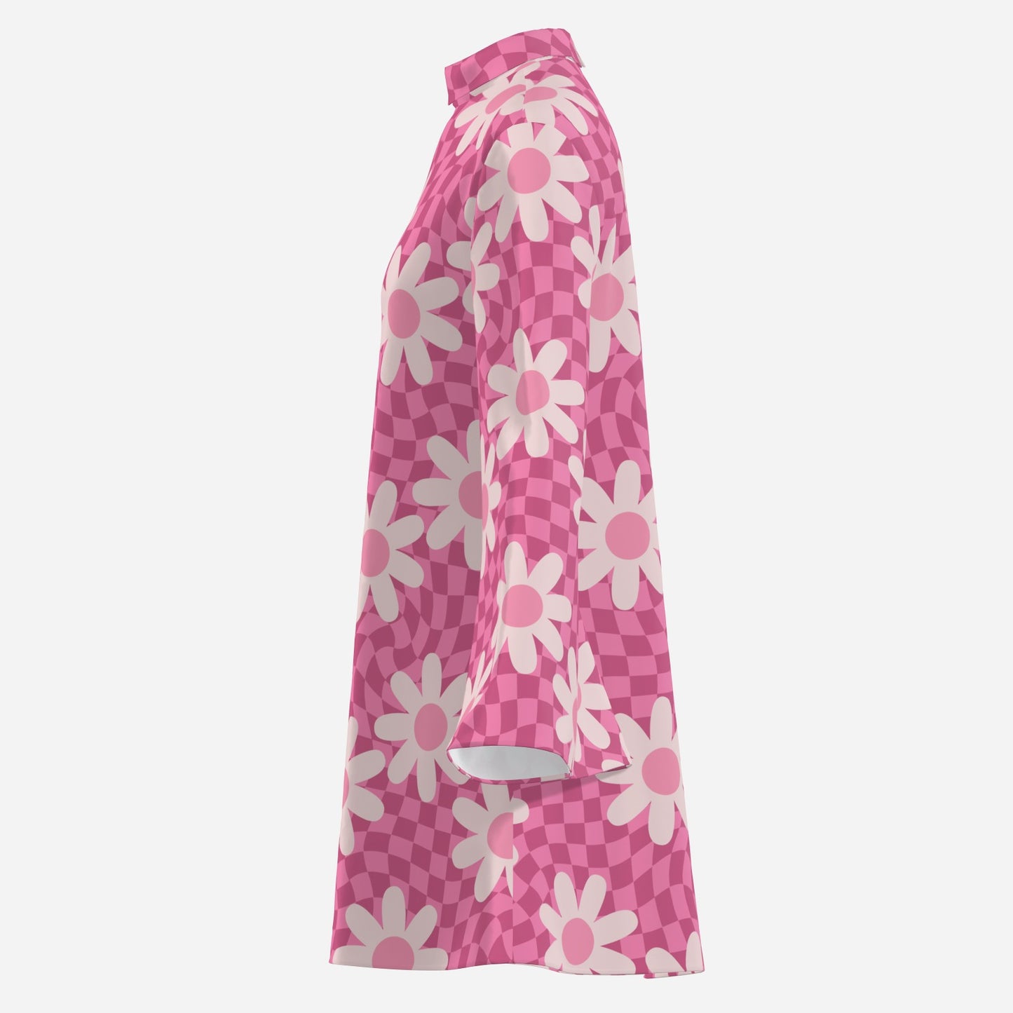 70s dress style, 70s Bell Sleeve Pink Floral Checker Chiffon Tent Dress | Retro 70s Dress Style