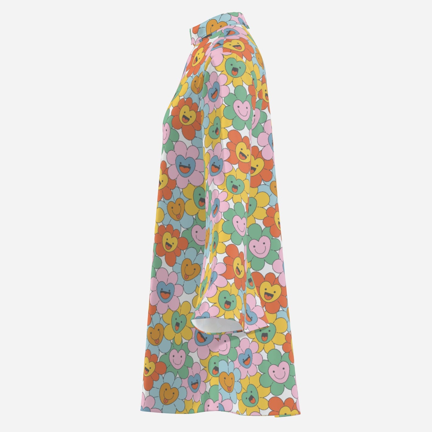Kawaii Smiley Face Floral 70s Dress Style | Retro Hippie Bell Sleeve Dress, 70s Style Disco Dress