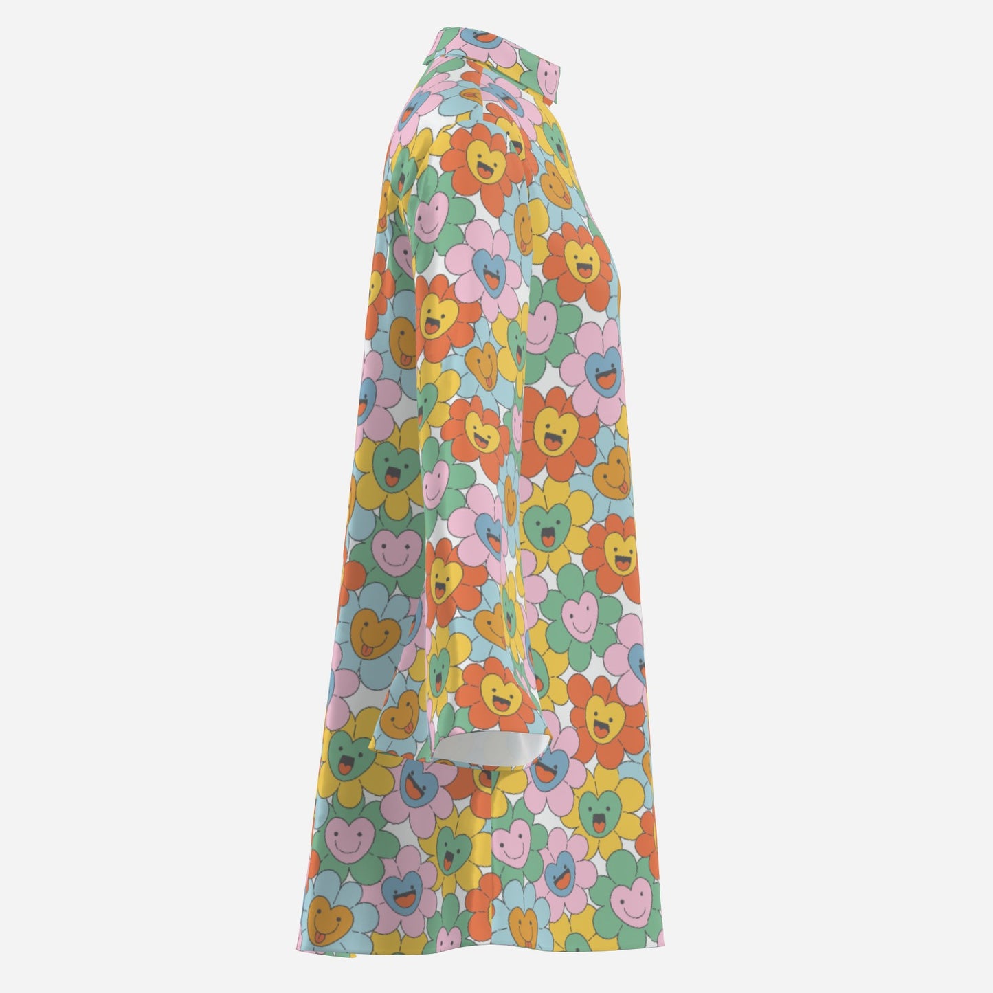 Kawaii Smiley Face Floral 70s Dress Style | Retro Hippie Bell Sleeve Dress, 70s Style Disco Dress