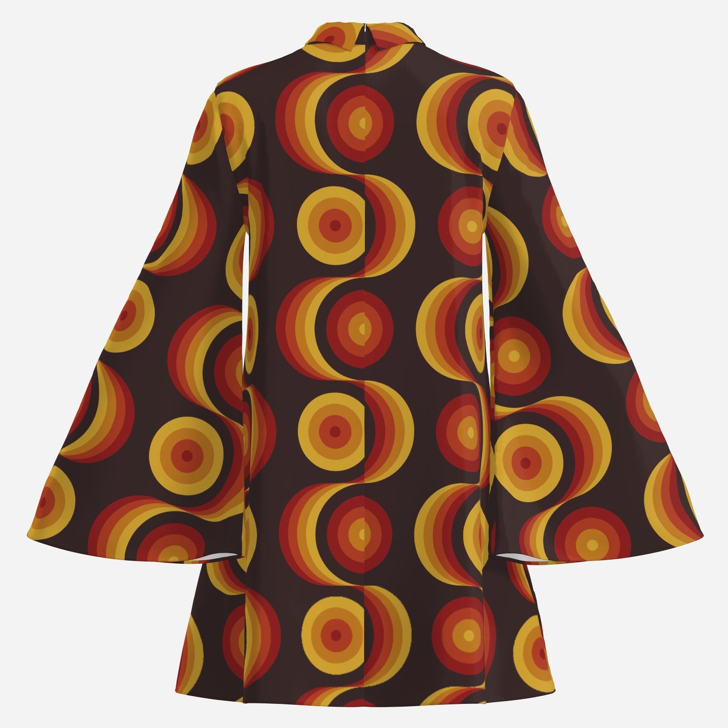 Geometric Black Brown Bell Sleeve Dress | 70s Op Art Space Age Chiffon Mini Dress | 70s Dress Style