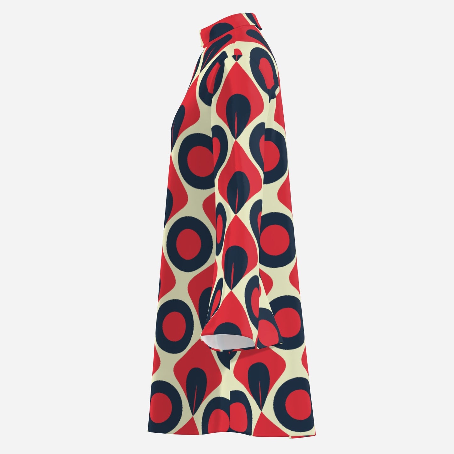Disco 70s Style Dress | Turtleneck Mod Dress | Retro Red Black Op Art Chiffon Tent Mini Dress