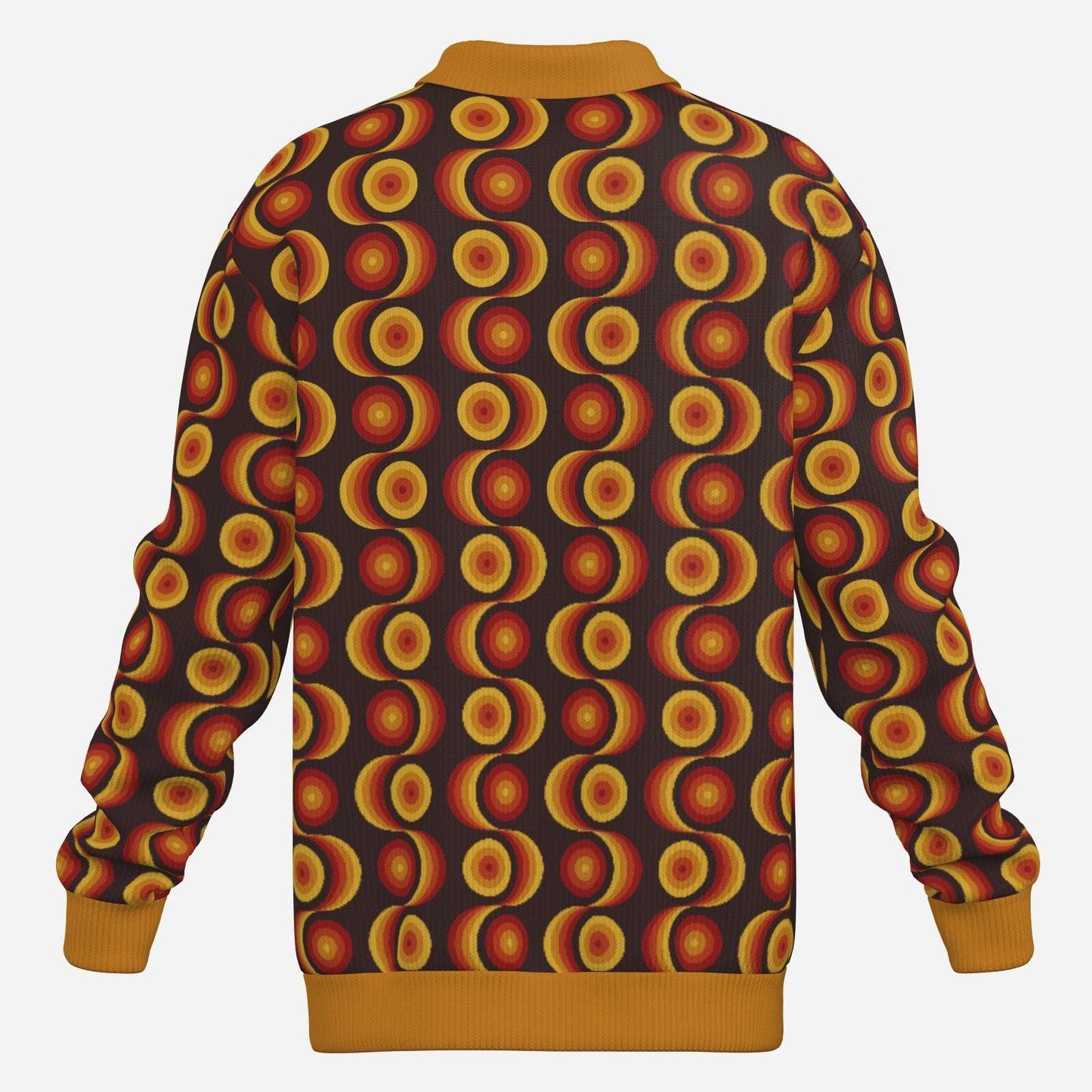 Men’s 60s 70s Style Knit Polo Shirt | Brown Orange Op Art Geometric Retro Polo