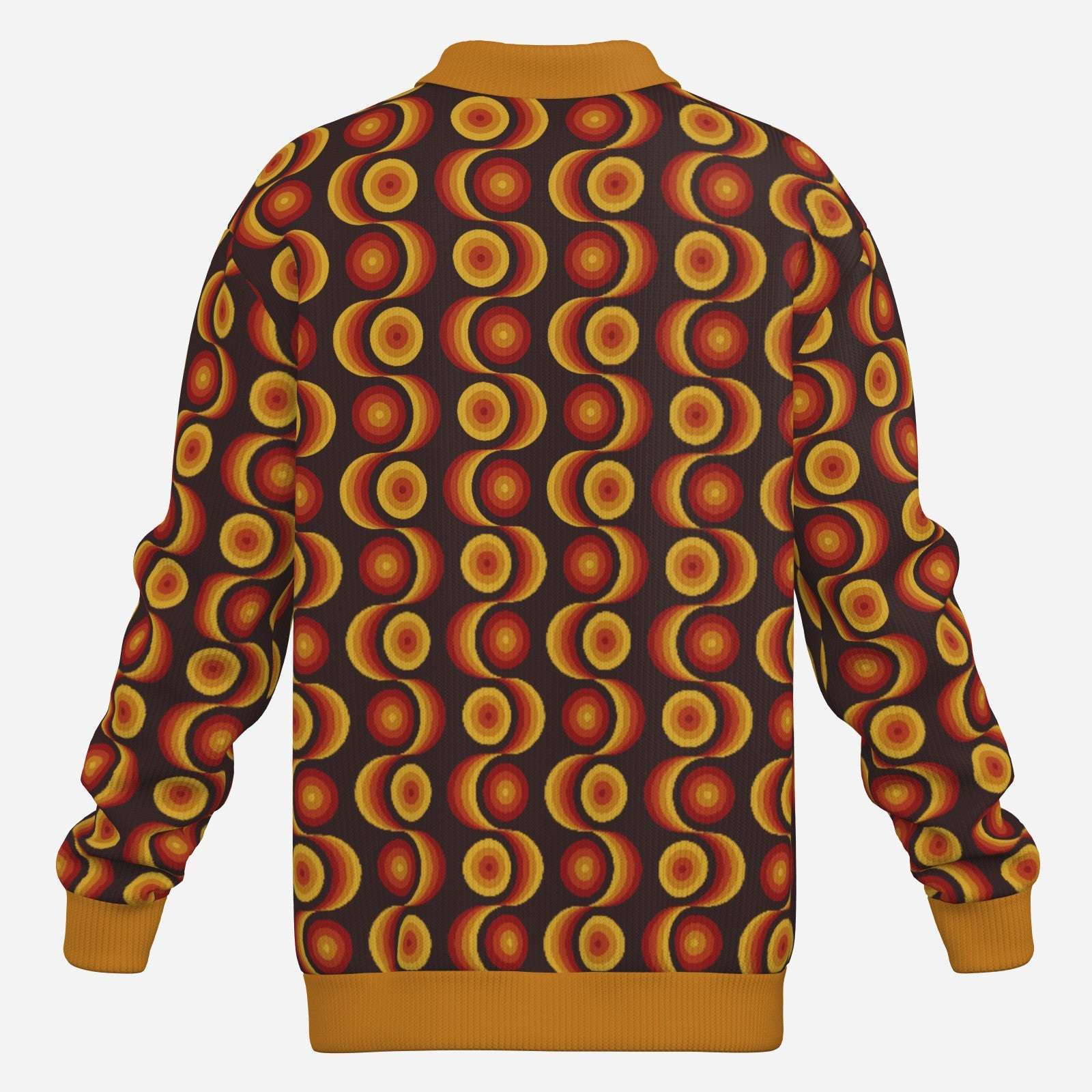 Men’s 60s 70s Style Knit Polo Shirt | Brown Orange Op Art Geometric Retro Polo