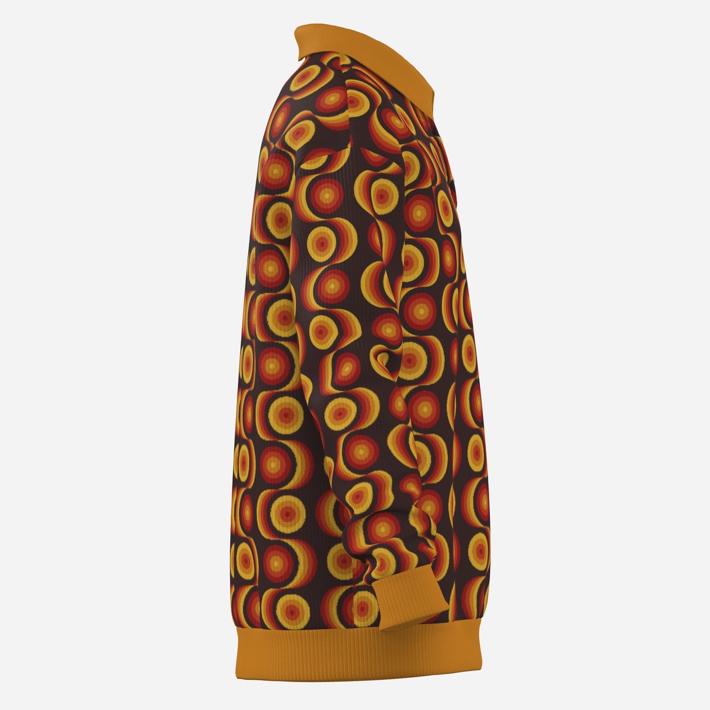 Men’s 60s 70s Style Knit Polo Shirt | Brown Orange Op Art Geometric Retro Polo