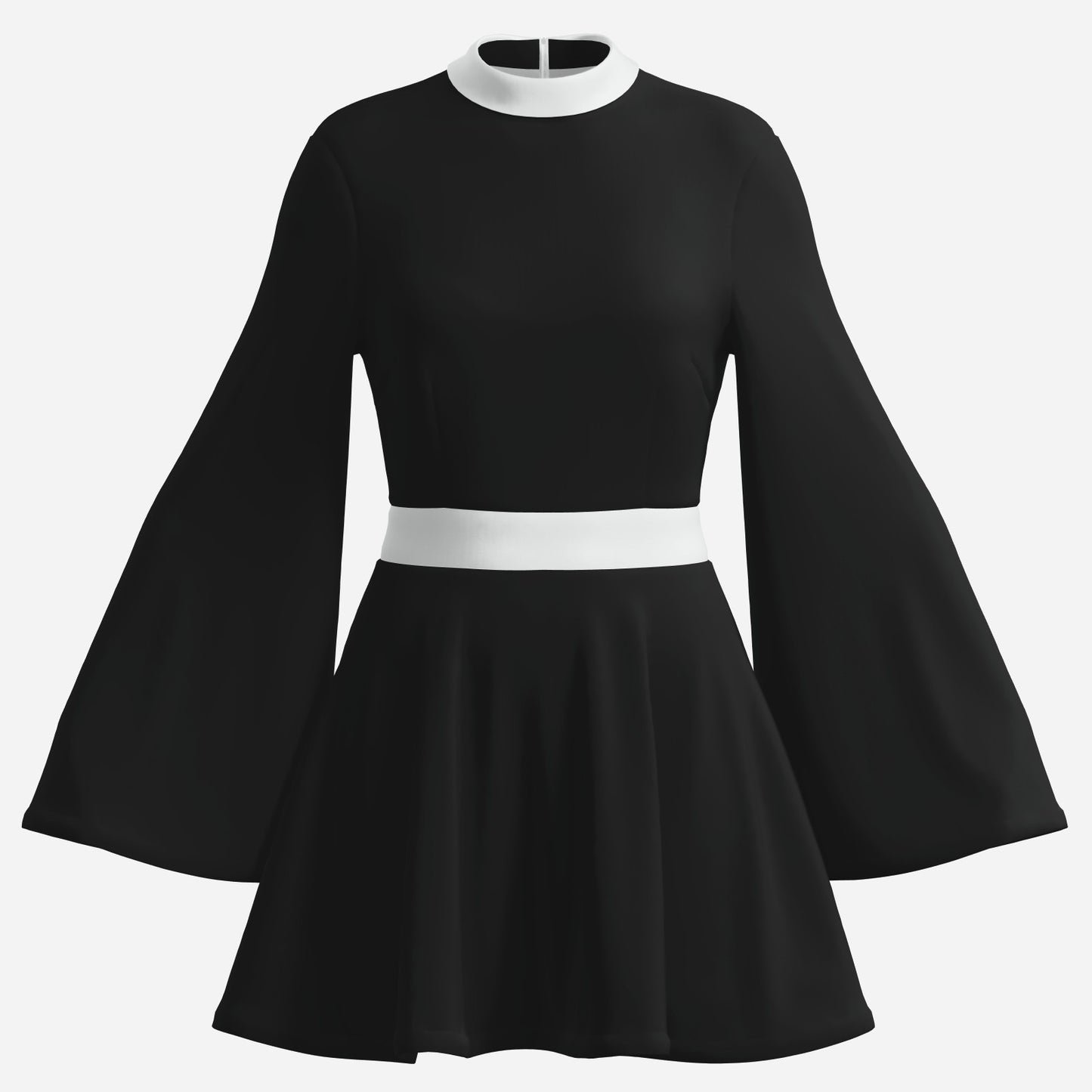 70s Dress Style | Vintage 70s Chiffon Dresses | Retro Black and White Bell Sleeve Dress | A-Line 70s Mini Dresses