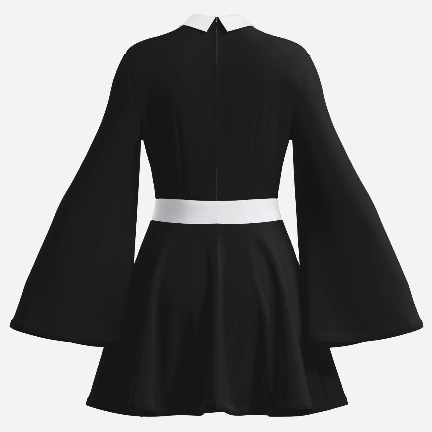 70s Dress Style | Vintage 70s Chiffon Dresses | Retro Black and White Bell Sleeve Dress | A-Line 70s Mini Dresses