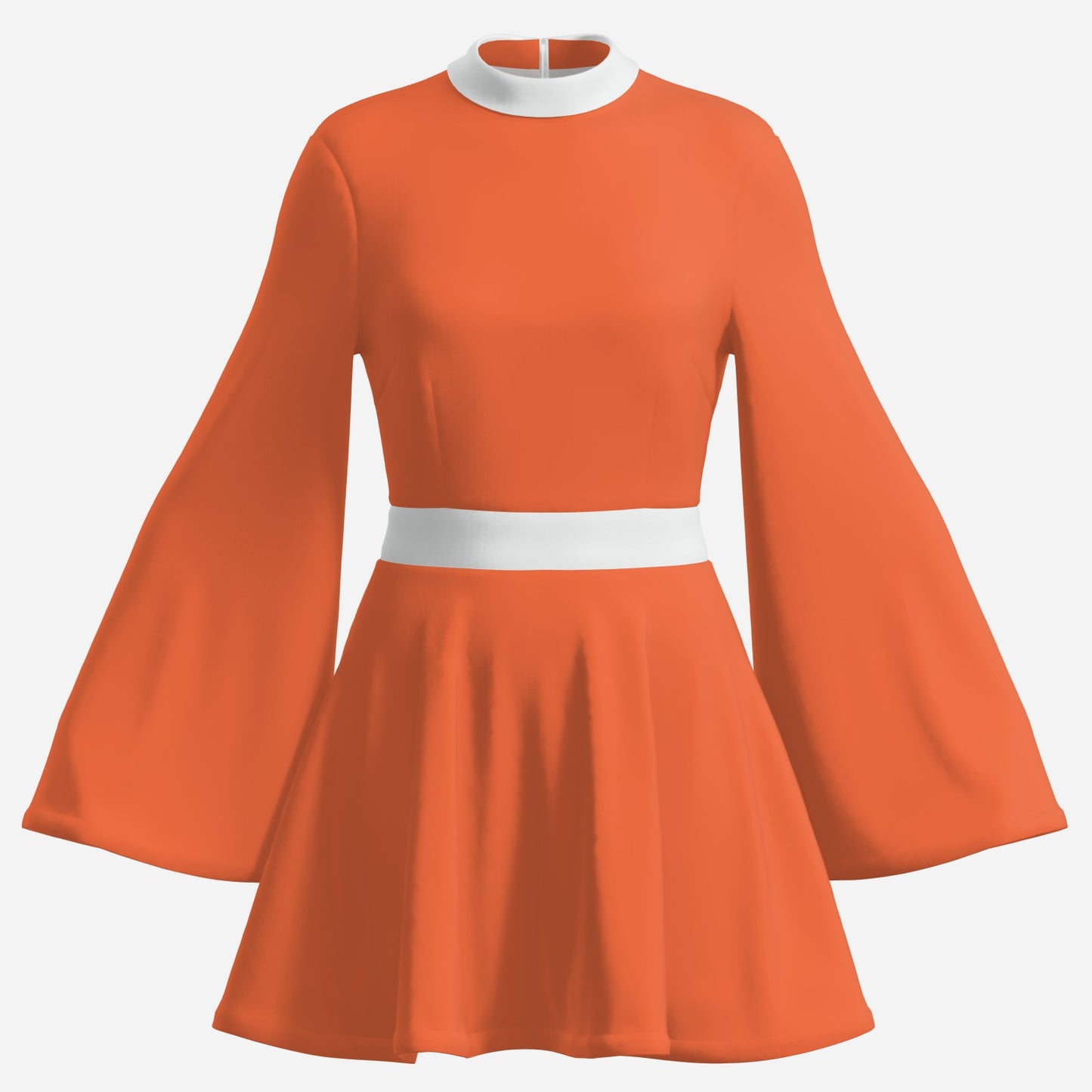 70s Dress Style | Vintage 70s Chiffon Dresses | Retro Orange & White Bell Sleeve Dress | A-Line 70s Mini Dresses