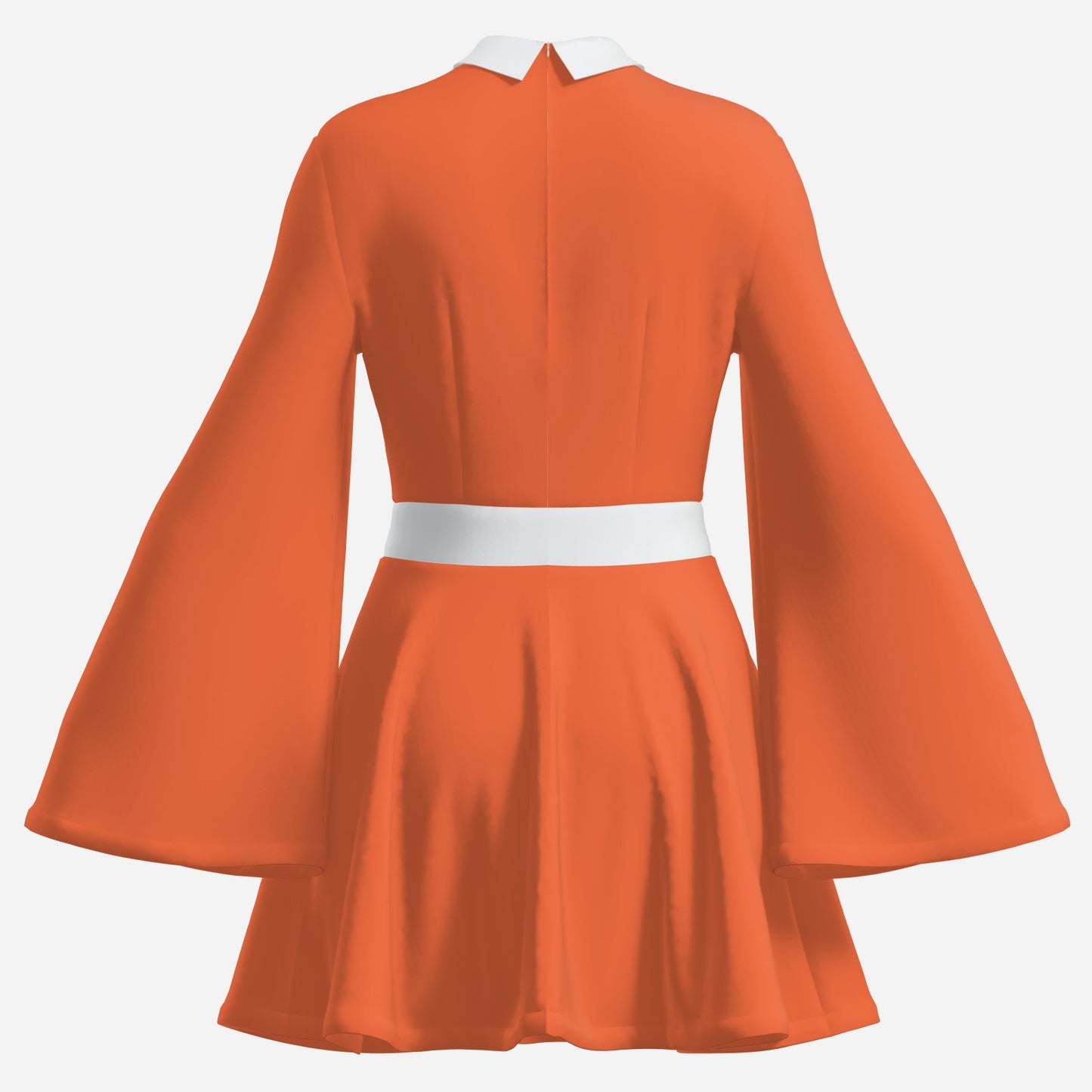 70s Dress Style | Vintage 70s Chiffon Dresses | Retro Orange & White Bell Sleeve Dress | A-Line 70s Mini Dresses