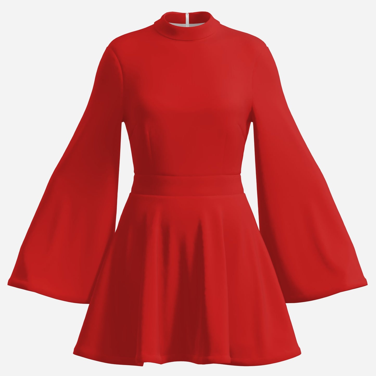 Retro Semi-Sheer Red Chiffon 70s Dress | Bell Sleeve Mini Disco Dress | Red Turtleneck Party Dress | Red 70s Inspired Dress