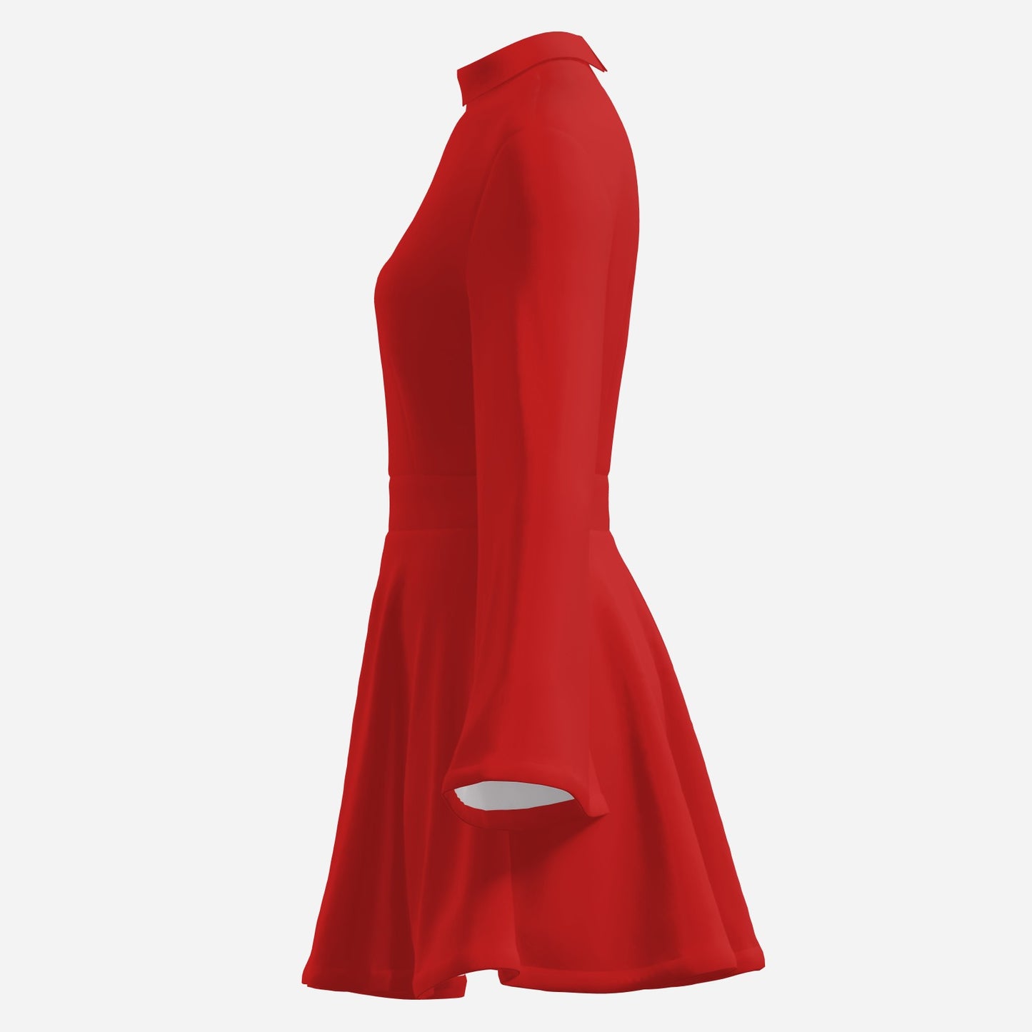 Retro Semi-Sheer Red Chiffon 70s Dress | Bell Sleeve Mini Disco Dress | Red Turtleneck Party Dress | Red 70s Inspired Dress