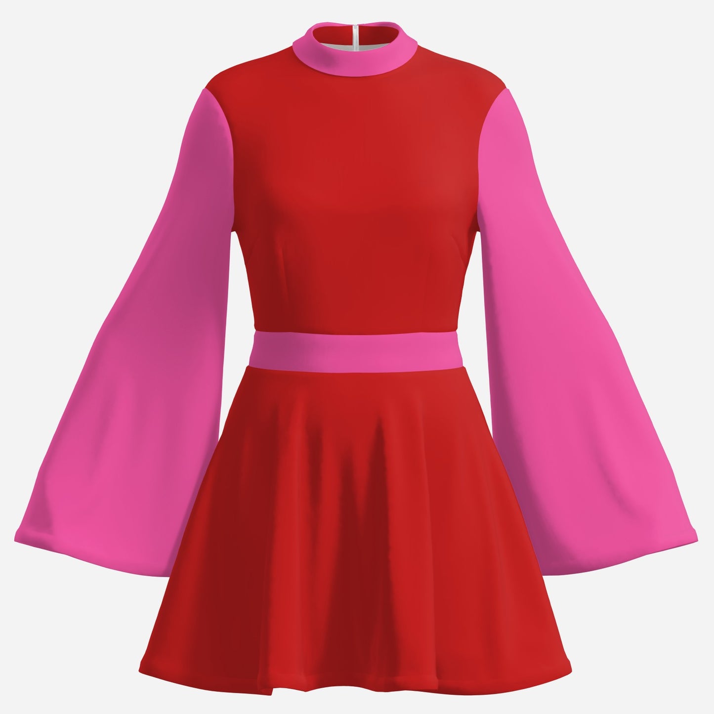 Retro Semi Sheer Pink Red Chiffon 70s Bell Sleeve Mini Dress | 70s Disco Dress