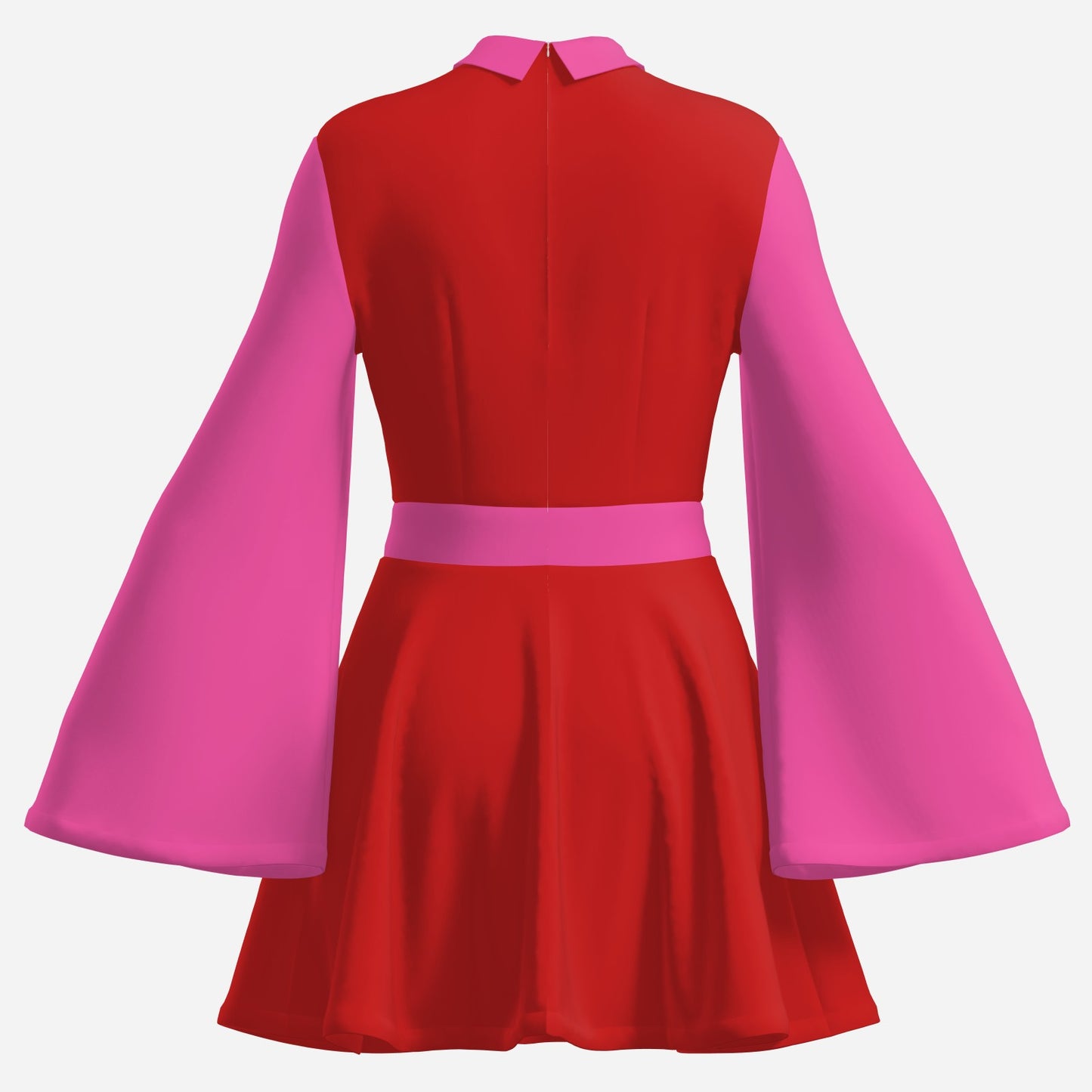 Retro Semi Sheer Pink Red Chiffon 70s Bell Sleeve Mini Dress | 70s Disco Dress